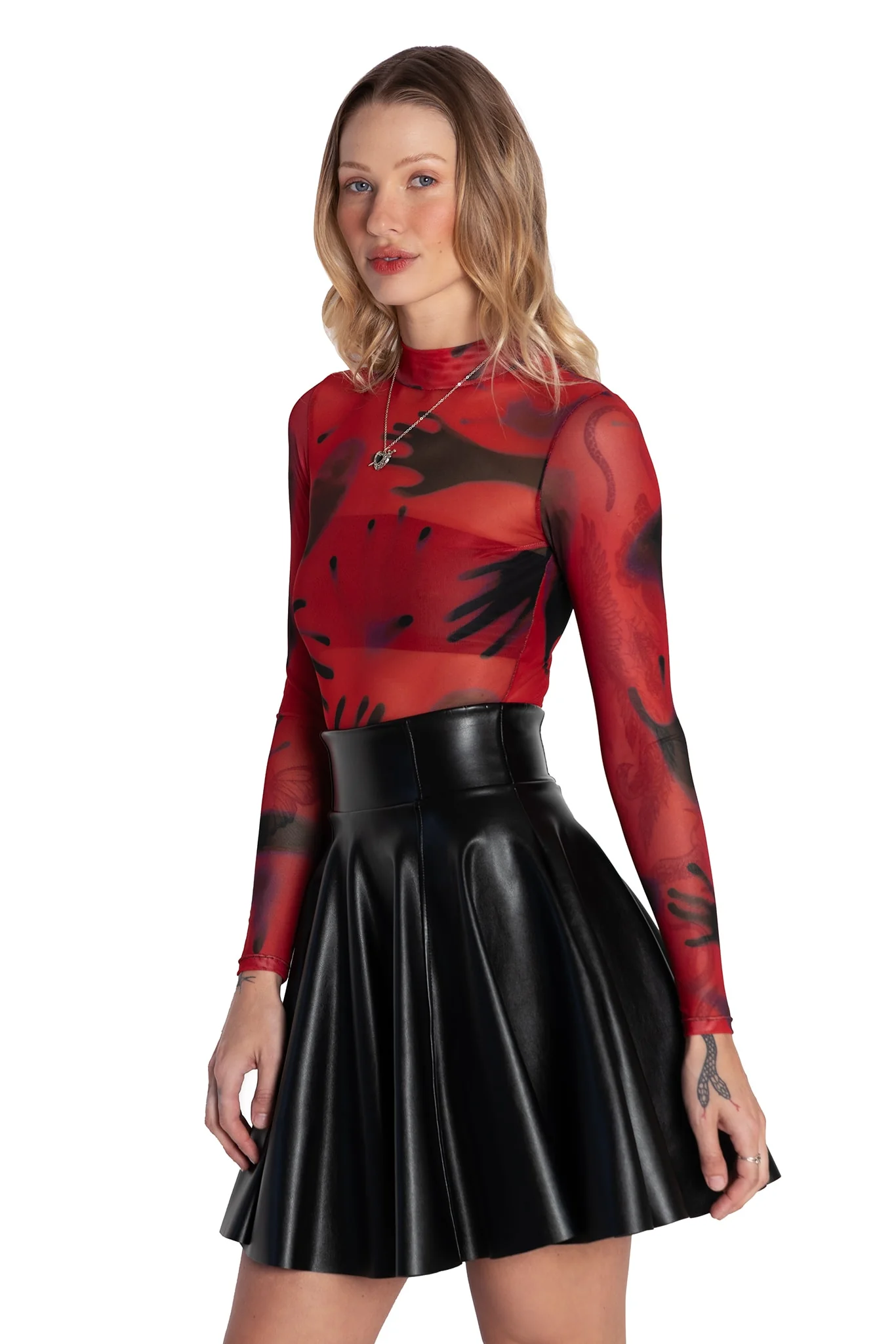 Hands In The Dark Sheer High Neck Long Sleeve Bodysuit - Image 6