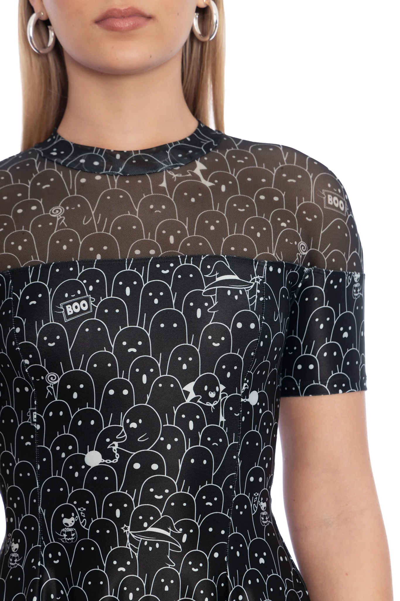 Hide And Shriek Sheer Splice Evil Tee Dress - Image 4