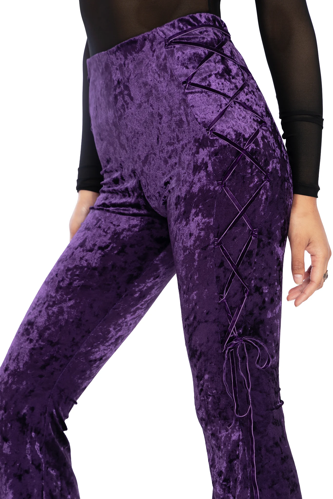 Wiccan Crushed Velvet Lace Side Flare Pants - Image 3