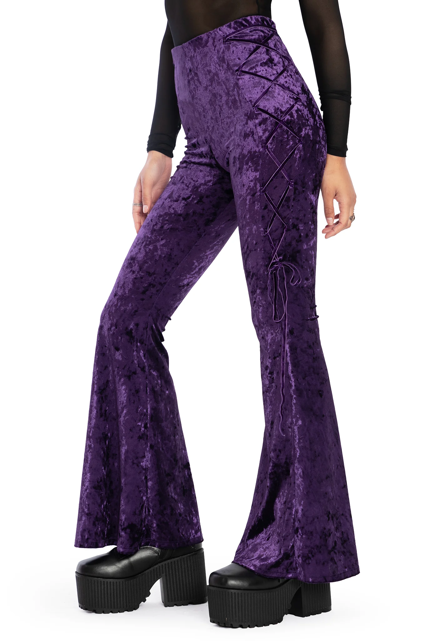 Wiccan Crushed Velvet Lace Side Flare Pants - Image 4