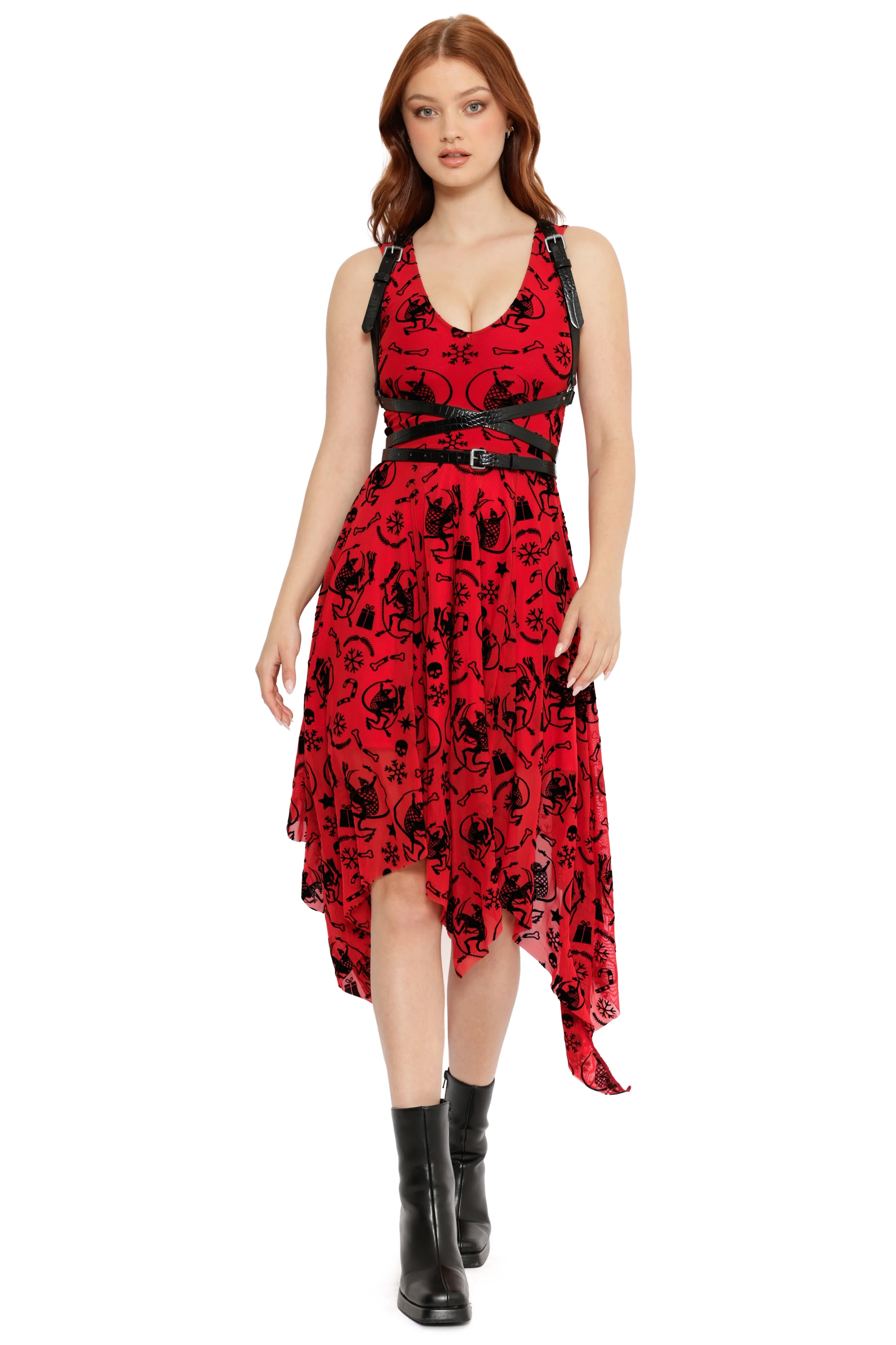 Ho Ho Horror Flocked Handkerchief Midi Dress - Image 2