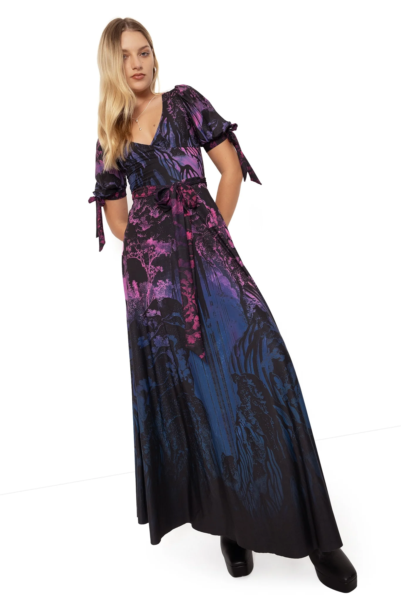 Hokusai's Waterfalls Wrap Maxi Dress - Image 6