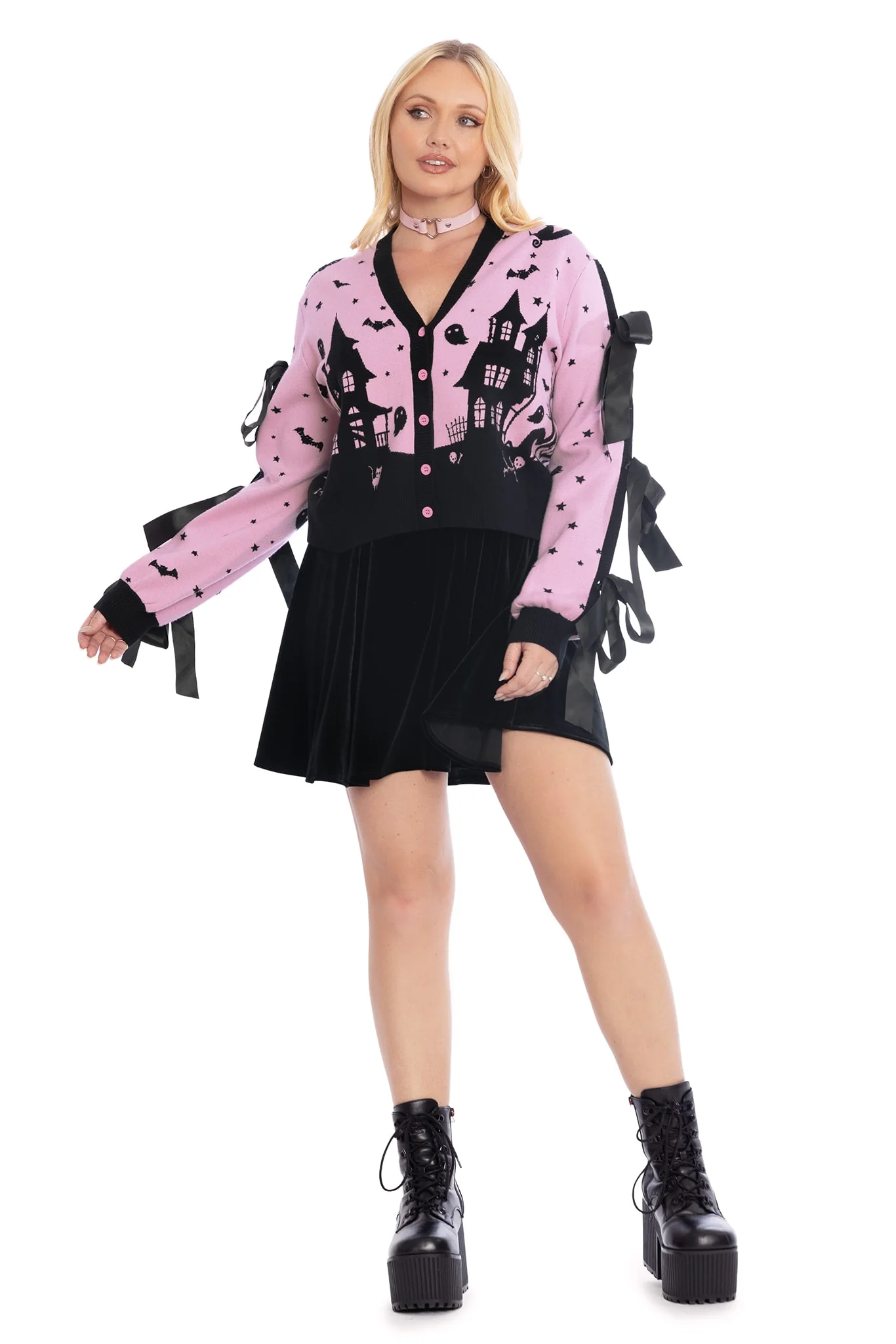 House Of Haunts Cropped Bow Cardigan - Image 6