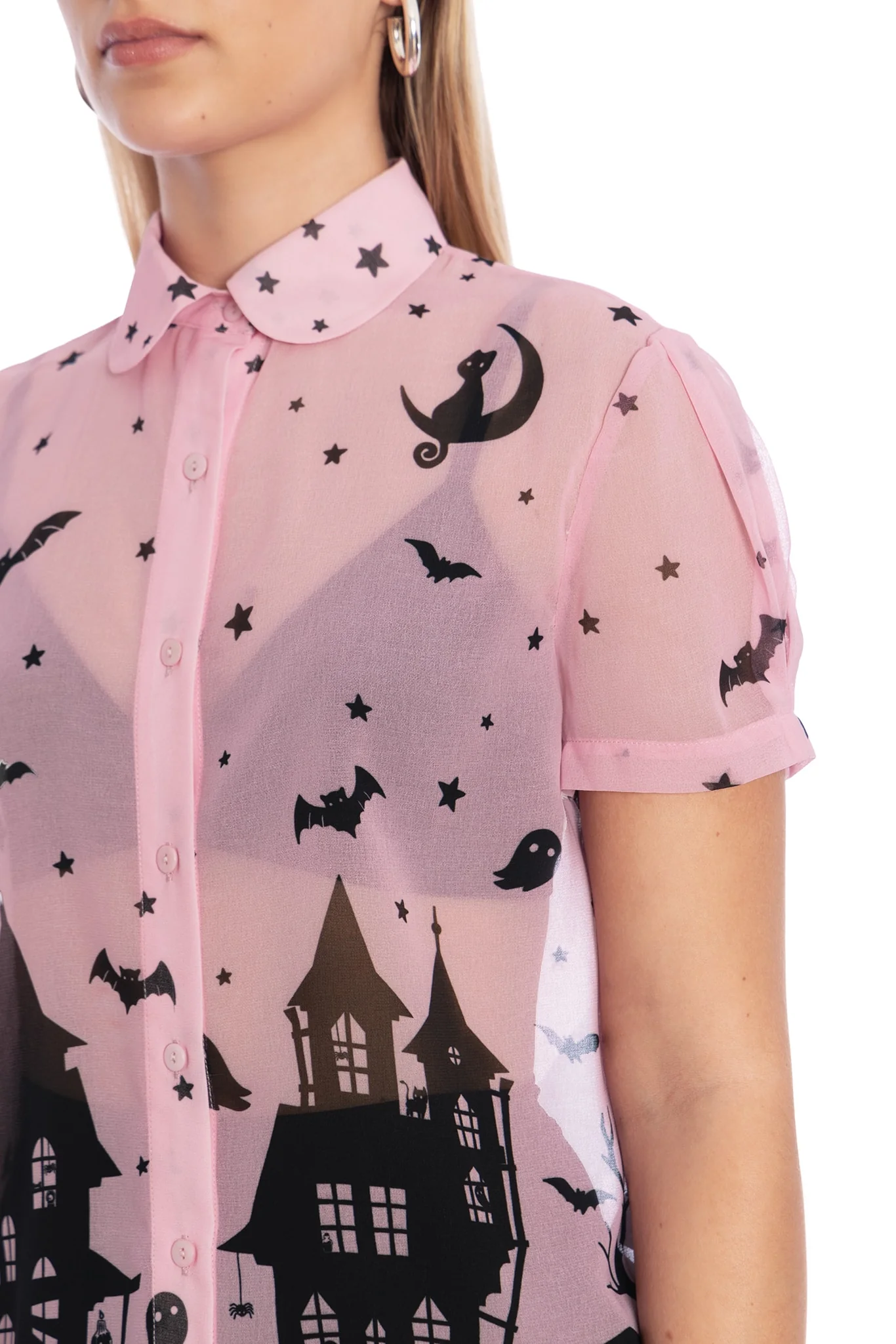 House Of Haunts Puff Sleeve Cute As A Button Shirt - Image 4