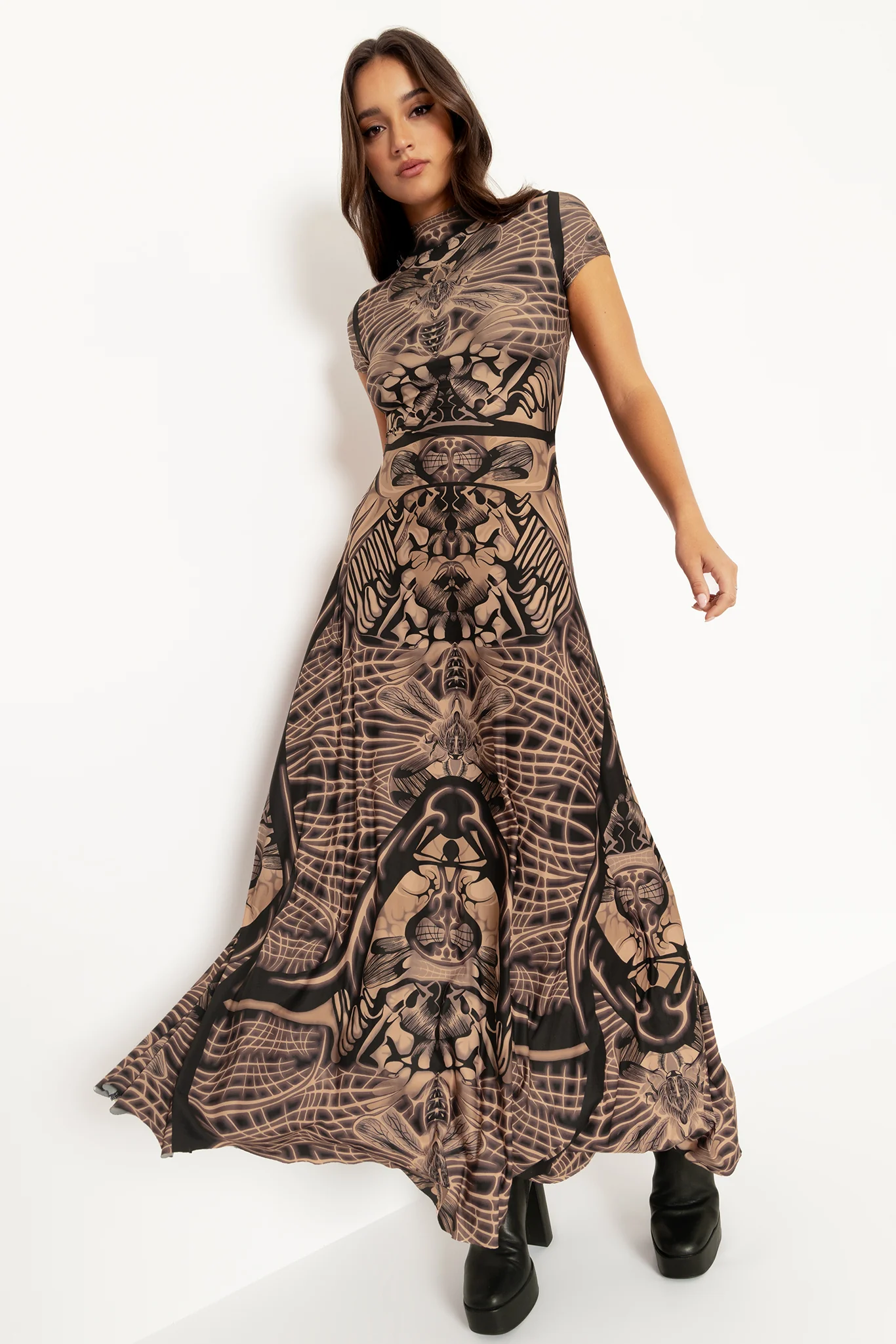 Insect Goddess High Neck Cap Sleeve Maxi Dress - Image 6