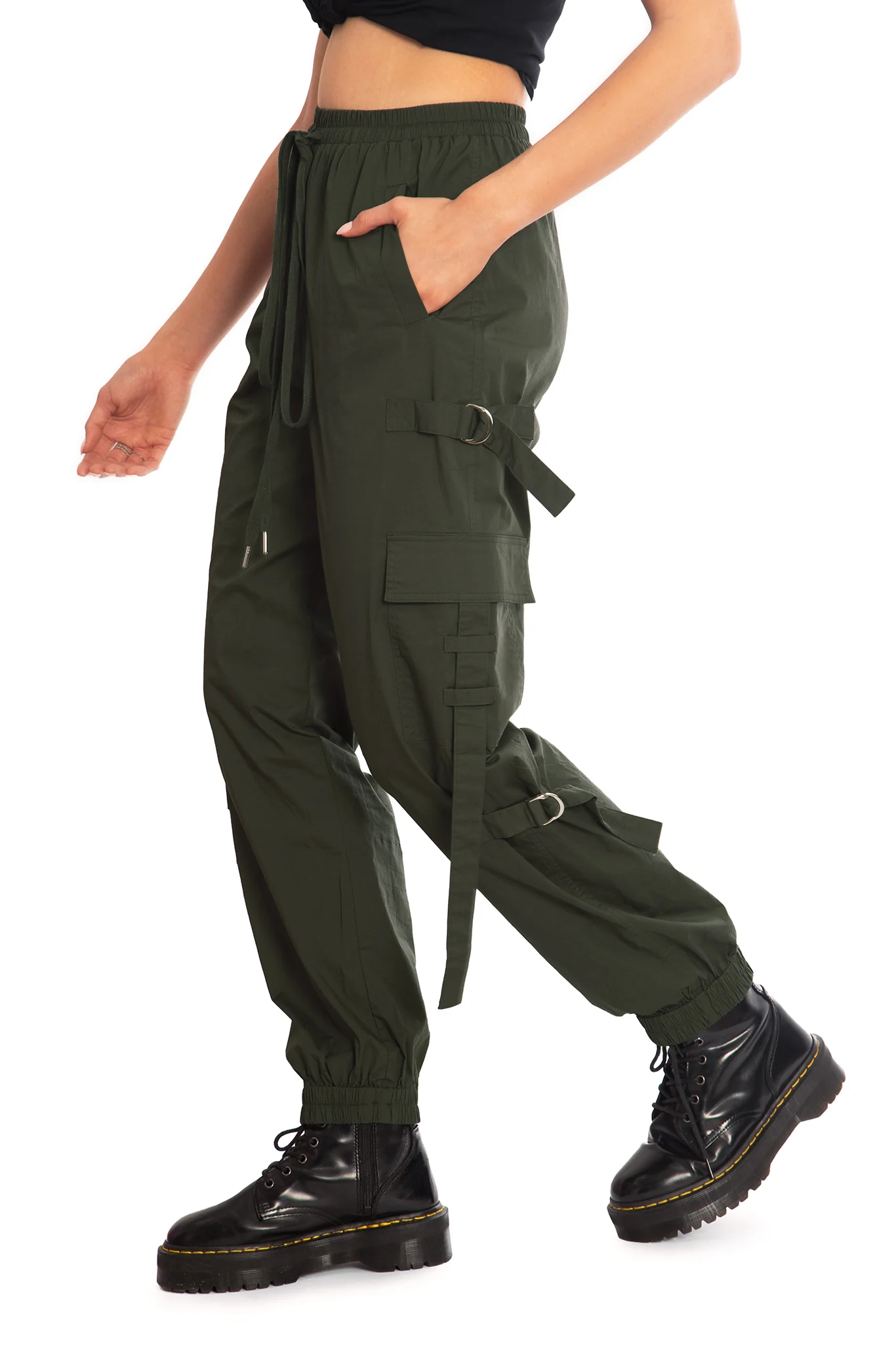 Jungle Green Strappy Comfy Cargo Pants - Image 3