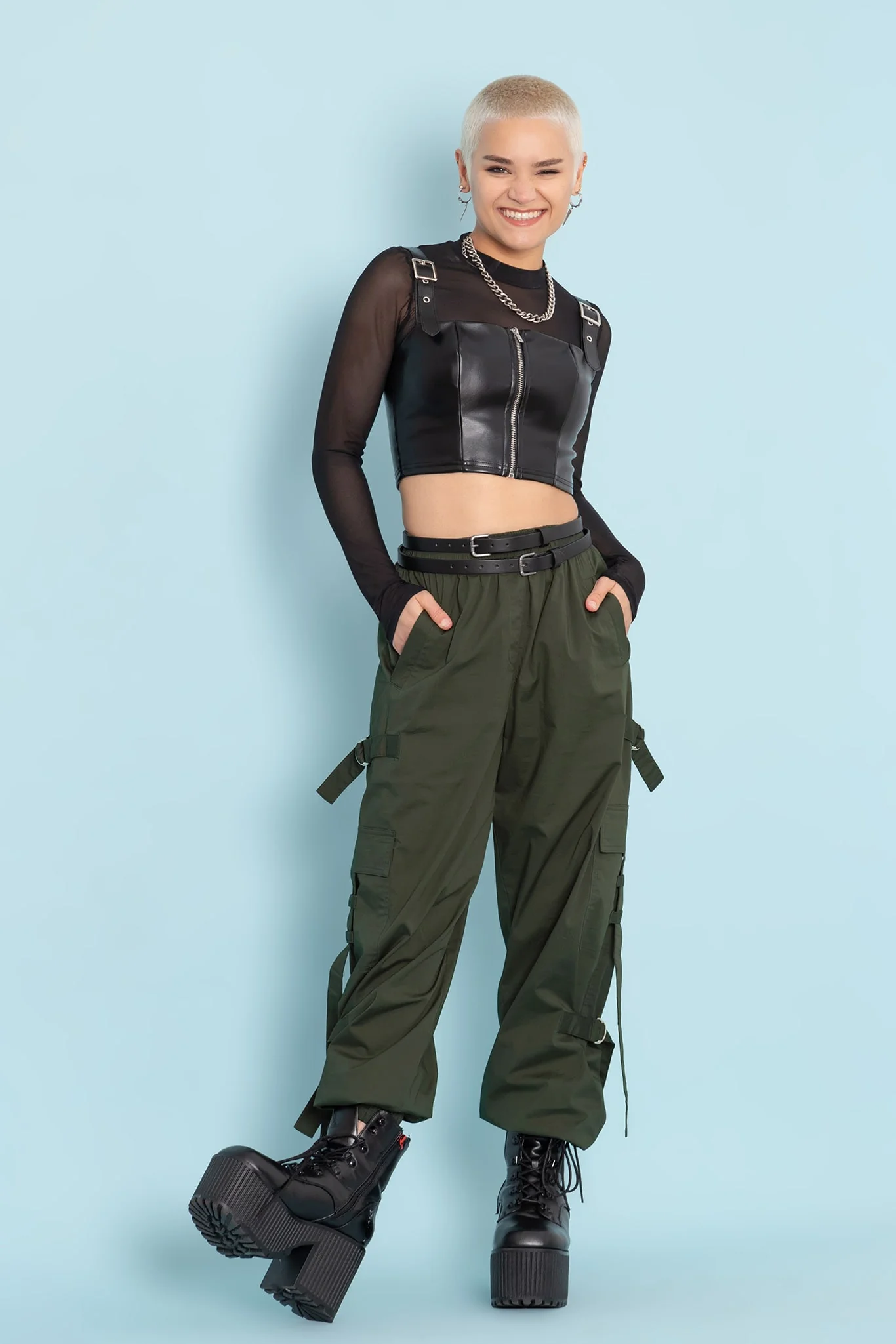 Jungle Green Strappy Comfy Cargo Pants - Image 4