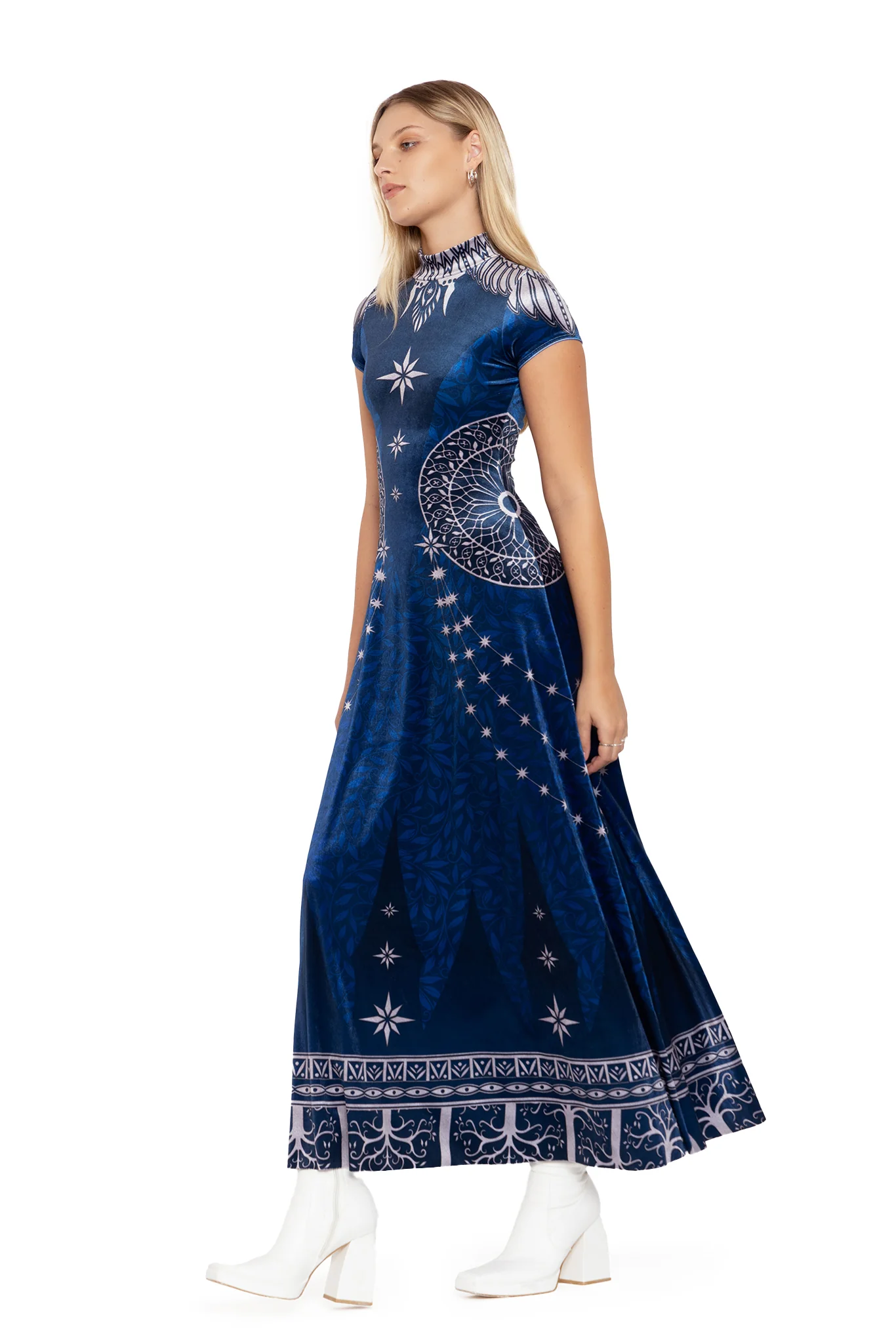 King Of Gondor Velvet High Neck Cap Sleeve Maxi Dress - Image 5