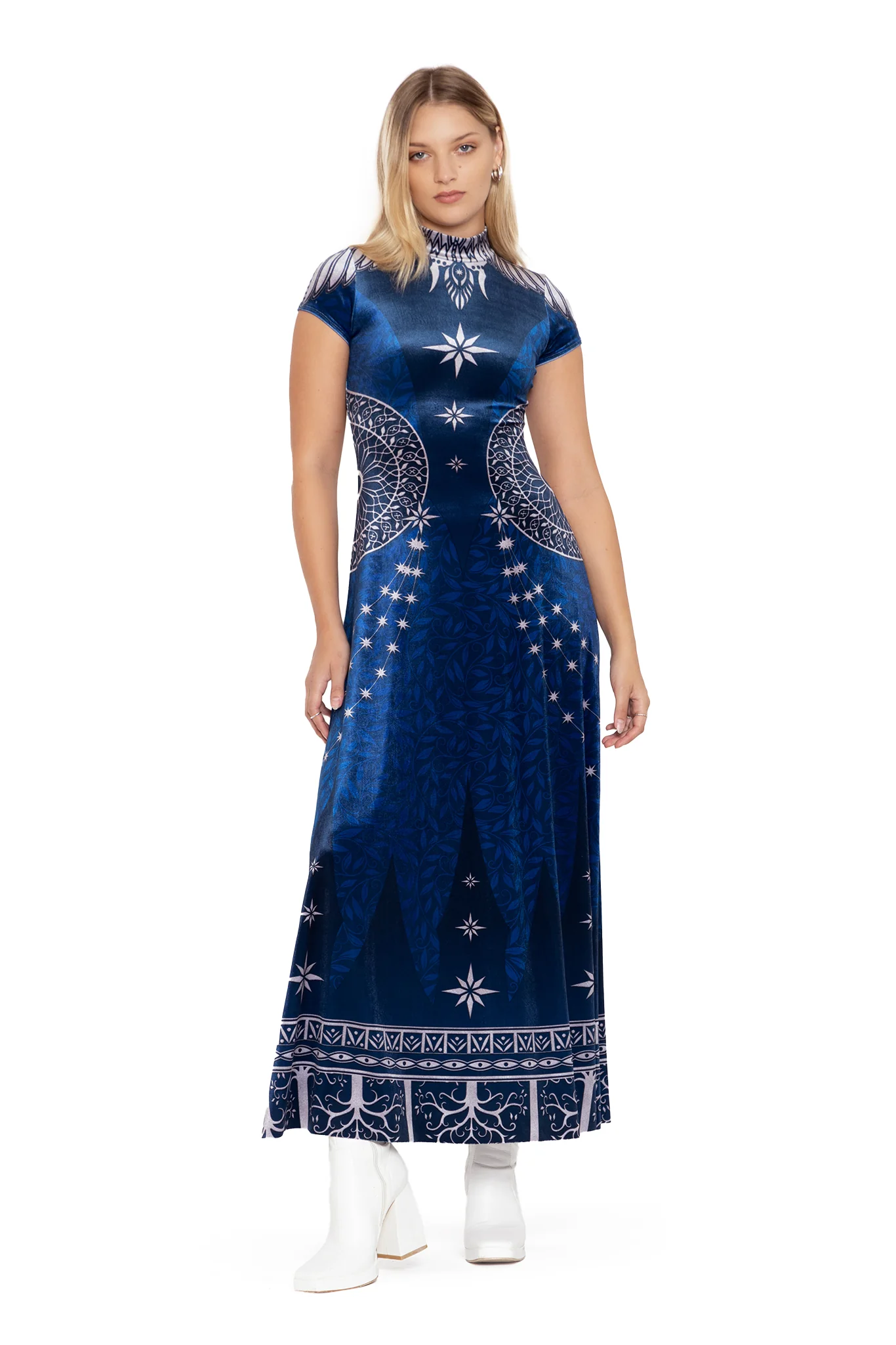 King Of Gondor Velvet High Neck Cap Sleeve Maxi Dress - Image 6