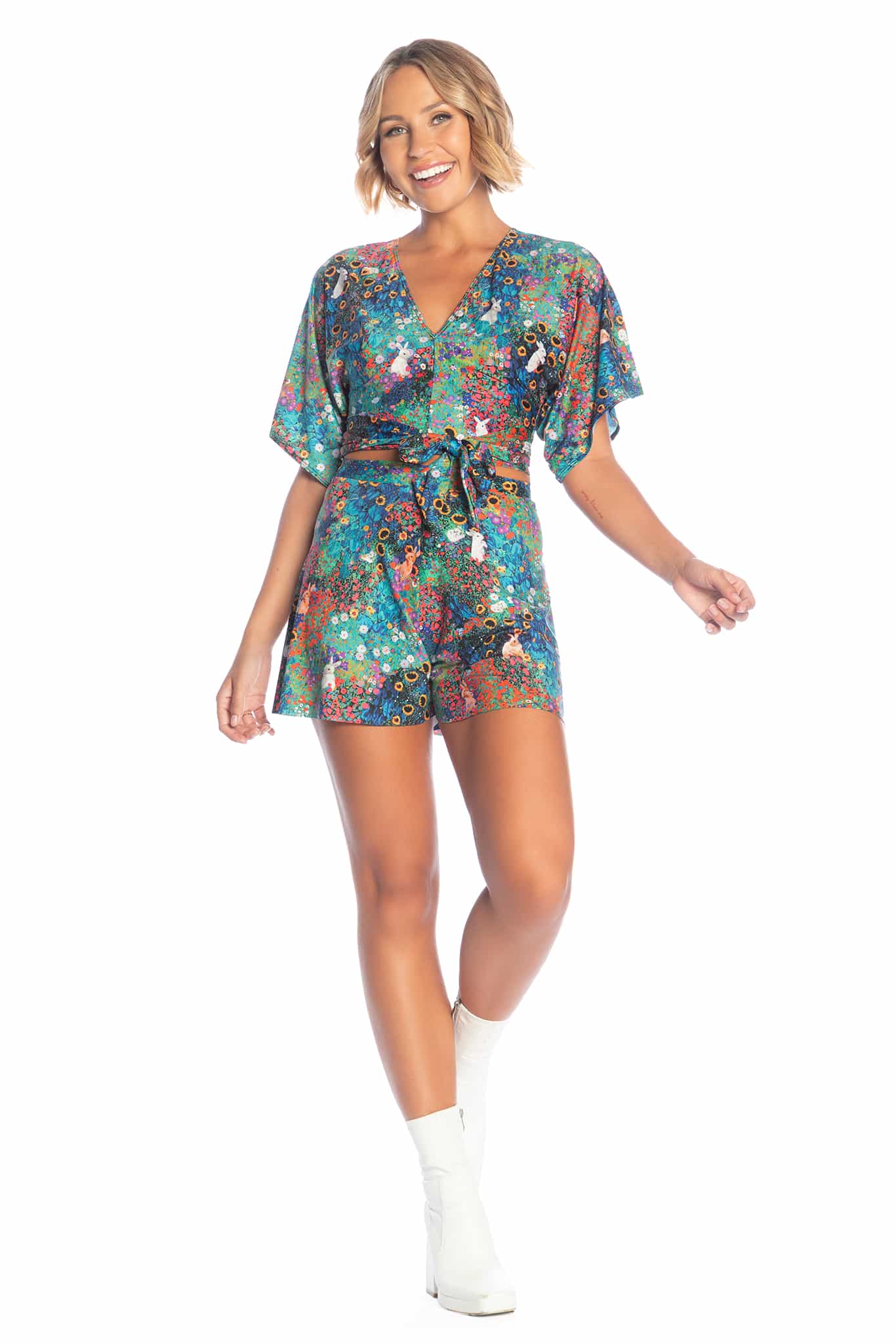 Klimt Collage Bunnies Kimono Tie Top - Image 5