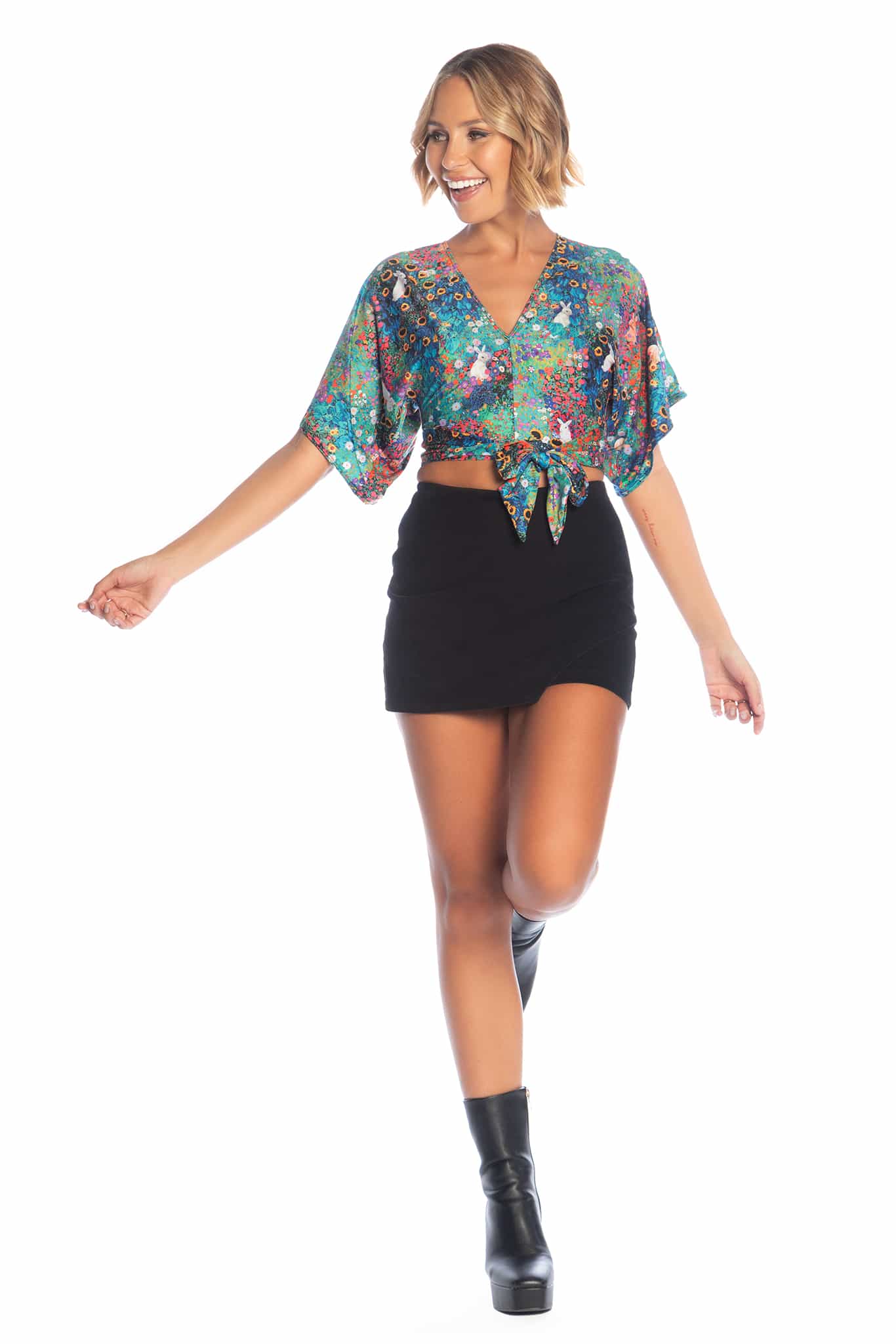 Klimt Collage Bunnies Kimono Tie Top - Image 8