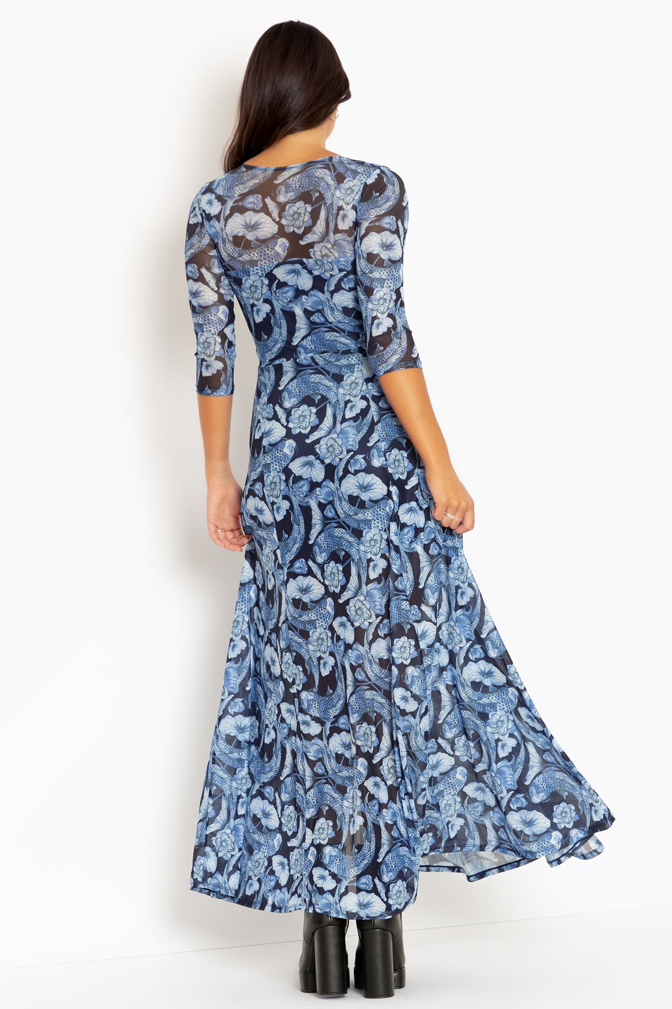 Koi Pond Blue 3/4 Sleeve Split Maxi Dress - Image 2