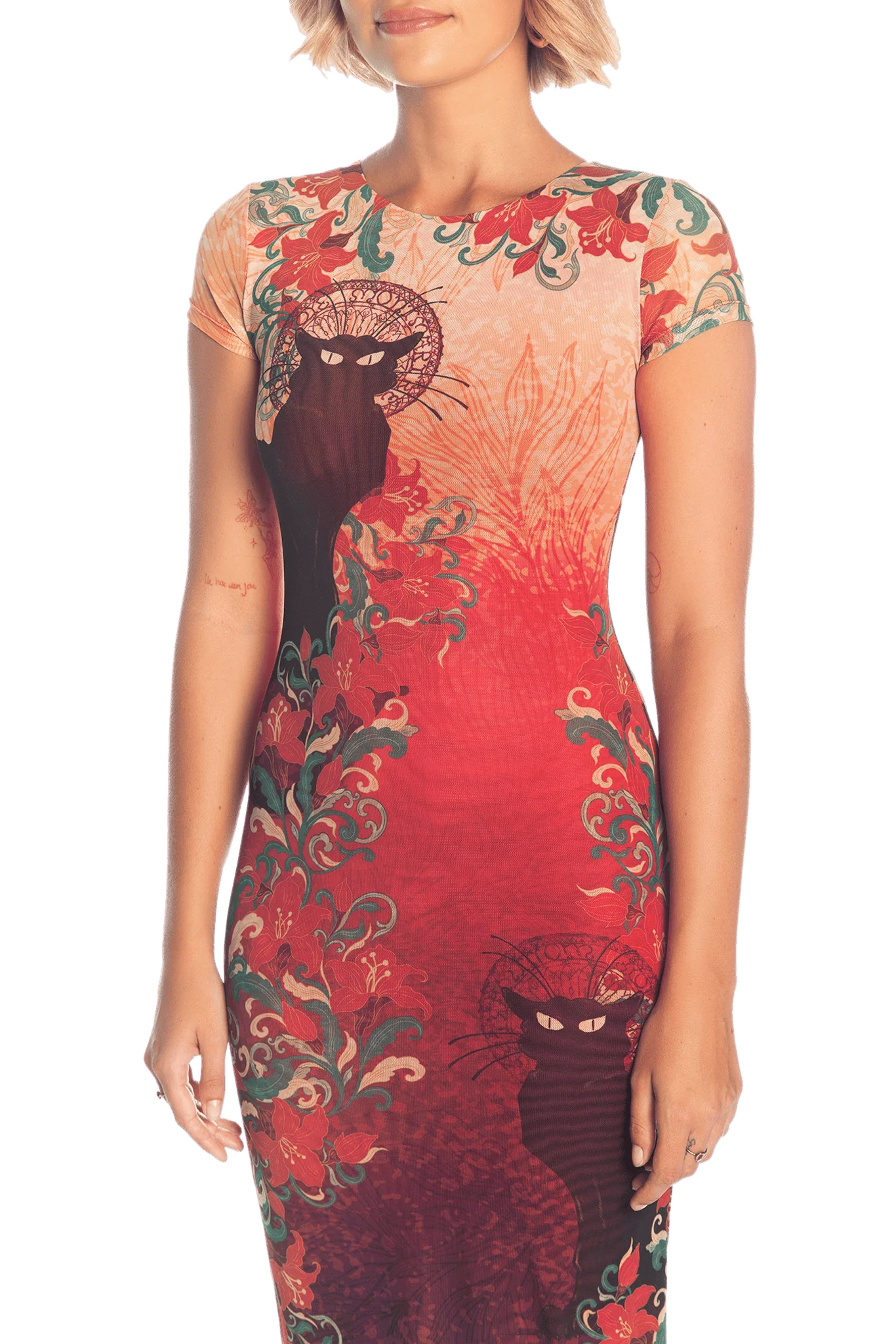 Le Chat Noir Sheer Cap Sleeve Bodycon Dress - Image 3
