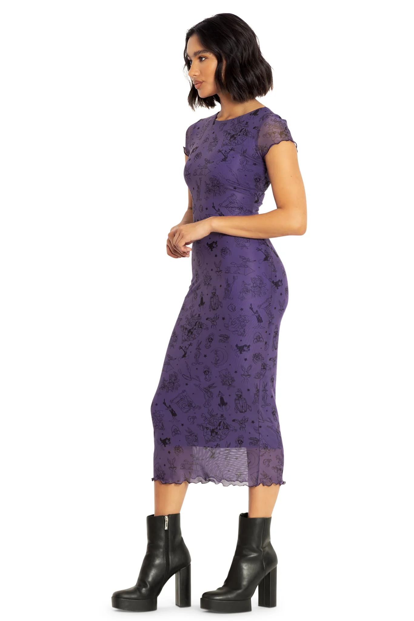 Looney Tunes Sketches Sheer Cap Sleeve Bodycon Dress - Image 4