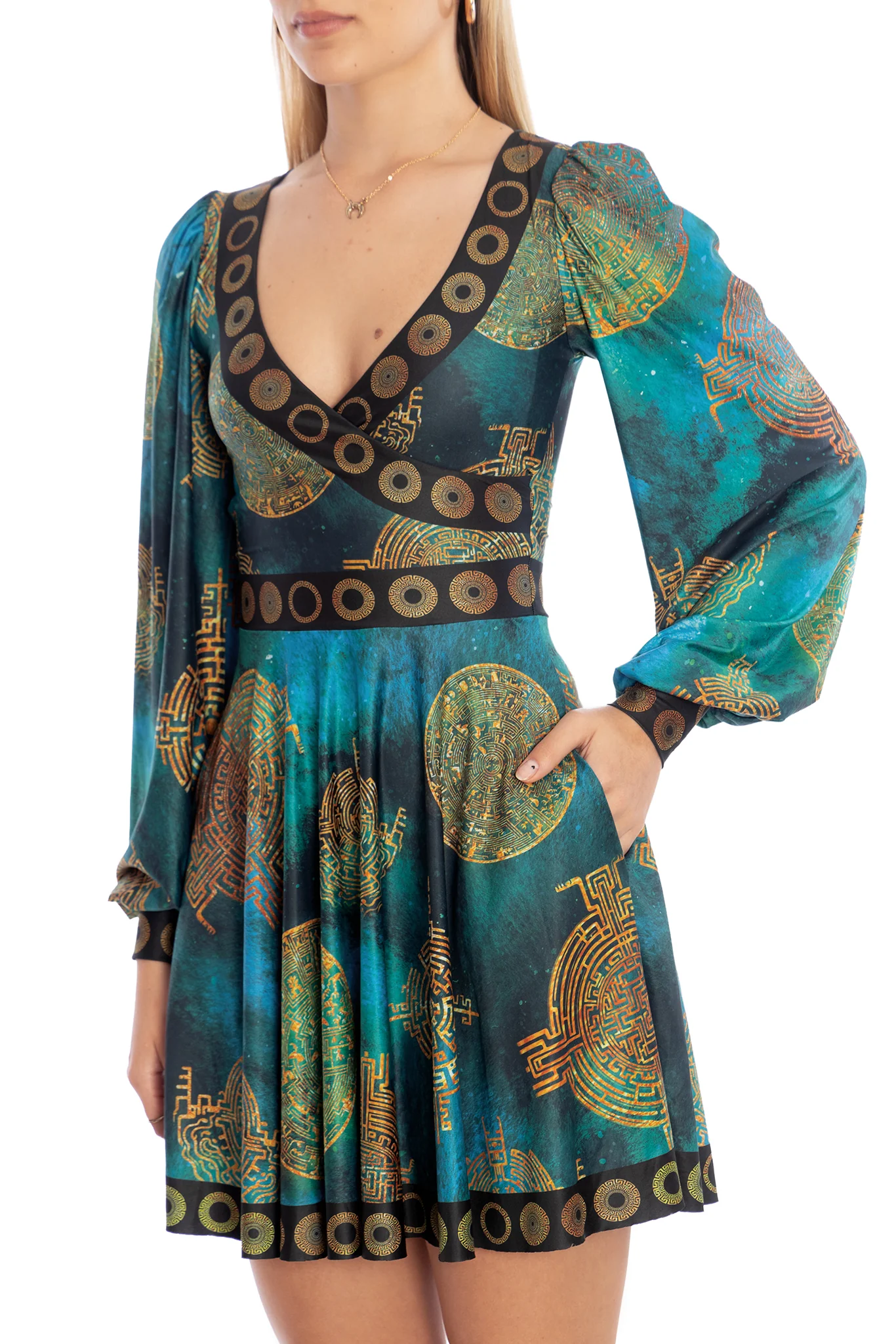 Lost Atlantis Wrap Bishop Skater Dress - Image 3