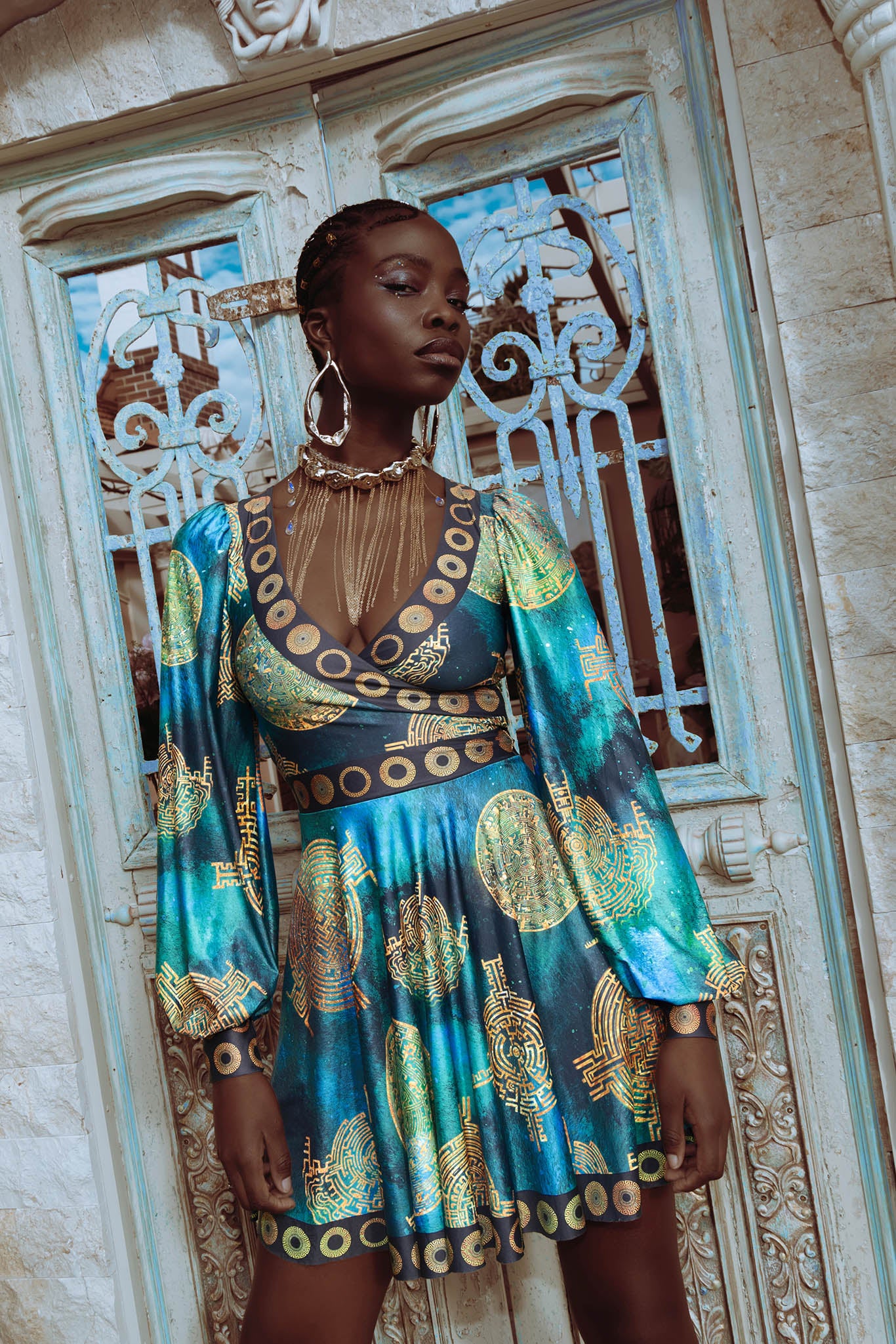 Lost Atlantis Wrap Bishop Skater Dress - Image 7