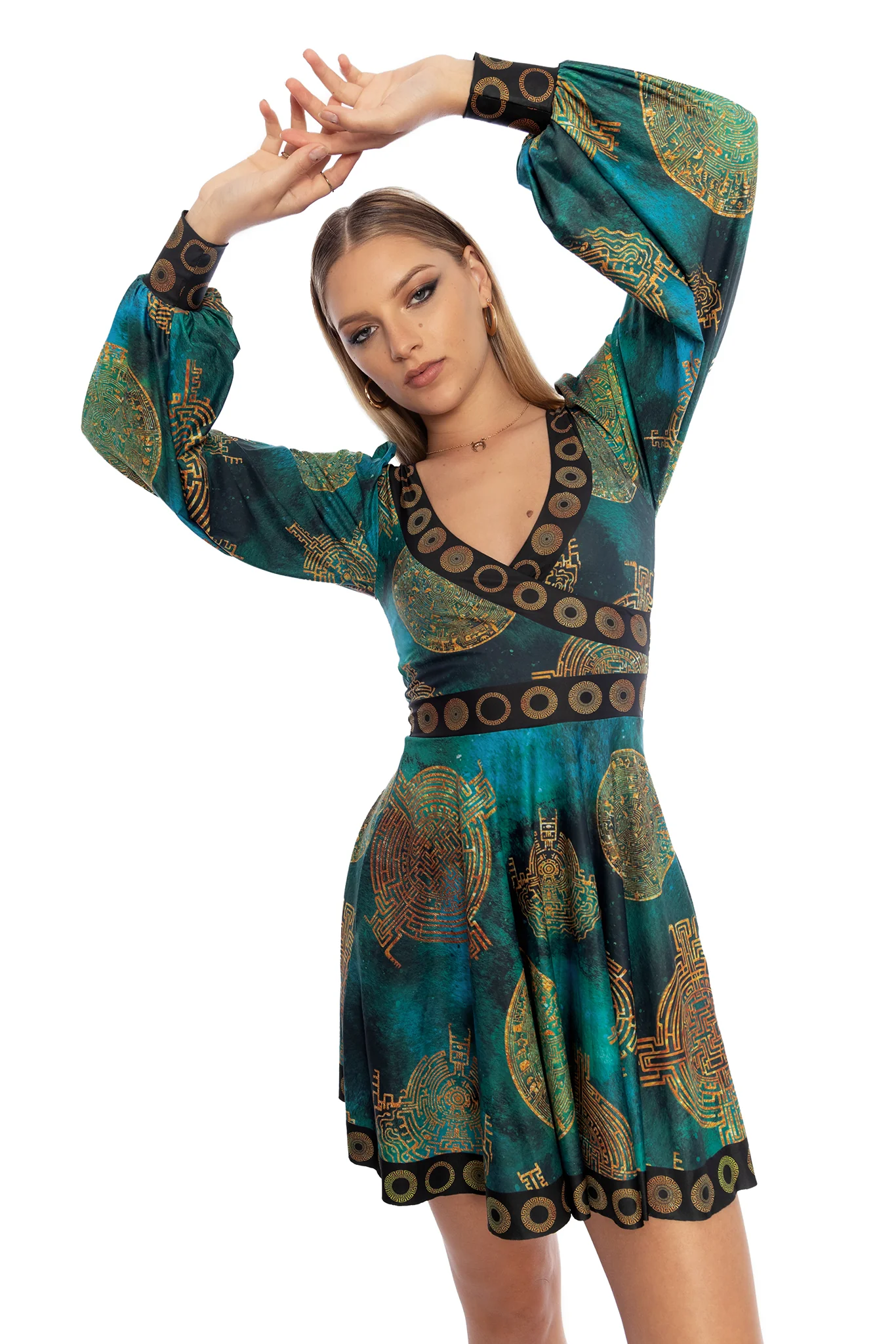 Lost Atlantis Wrap Bishop Skater Dress - Image 8