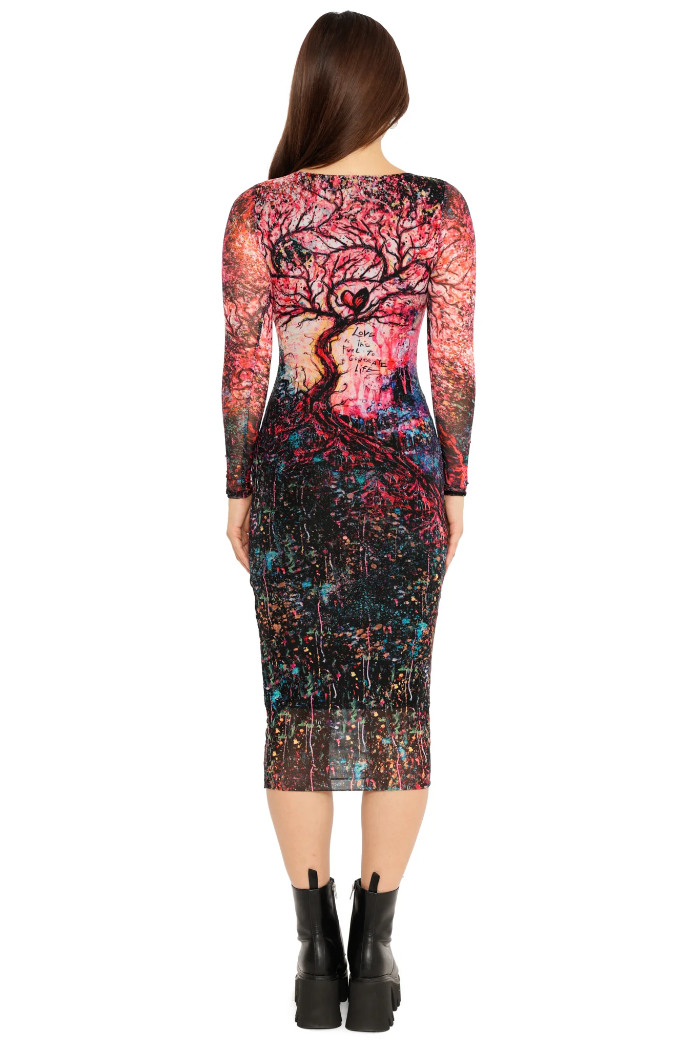 Love is Fuel Long Sleeve Mesh Bodycon Midi Dress - Image 3