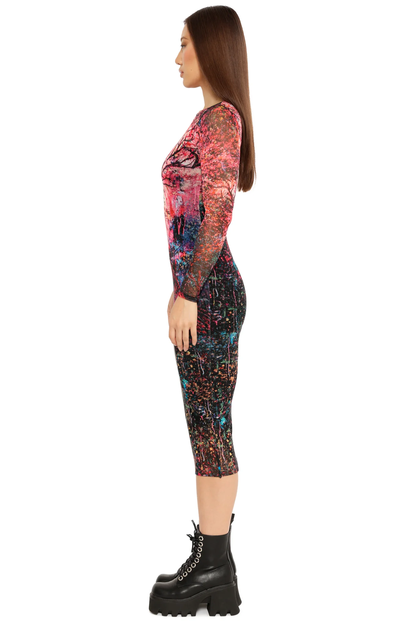 Love is Fuel Long Sleeve Mesh Bodycon Midi Dress - Image 5