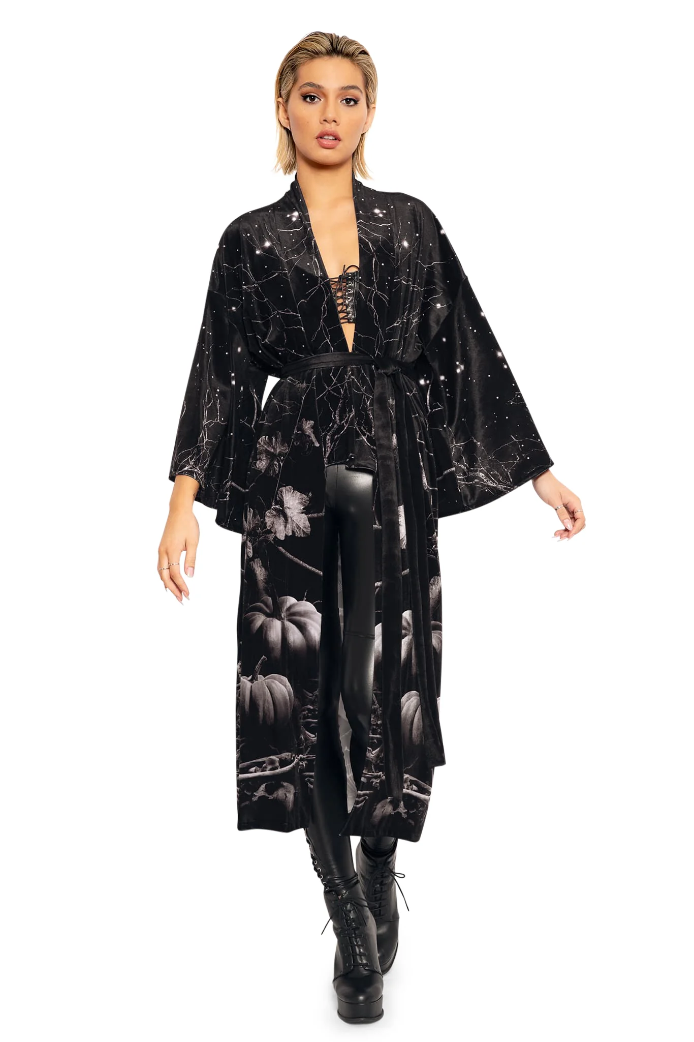Magic Death Cat Velvet Swan Kimono
