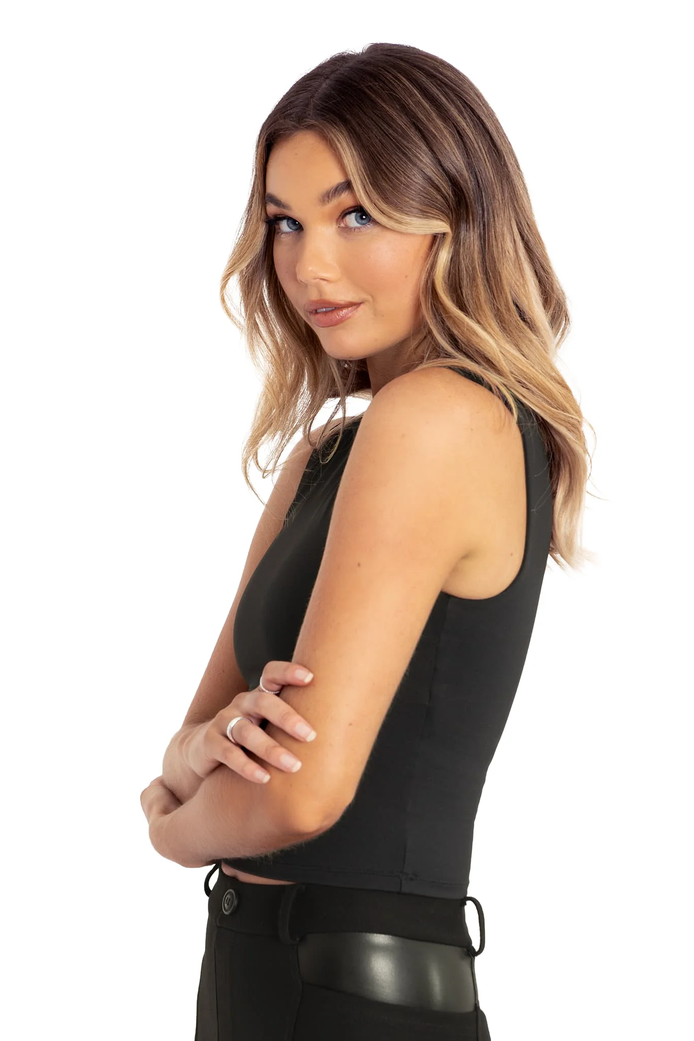 Matte Black Crew Neck Cropped Tank - Image 7