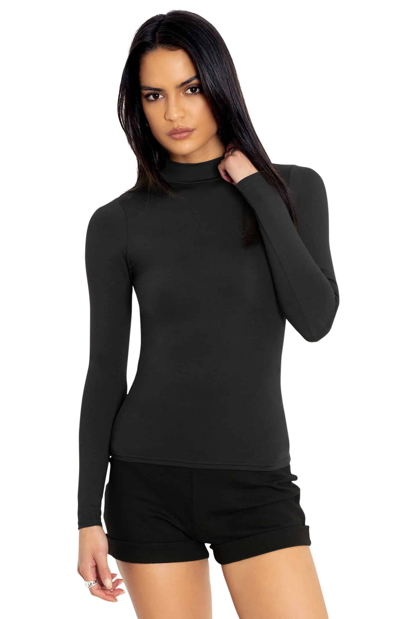 Matte Black High Neck Long Sleeve Top