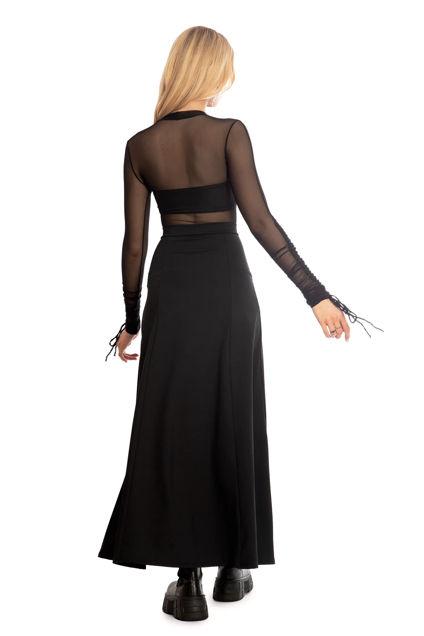Matte Black Laced Split Skirt - Image 2