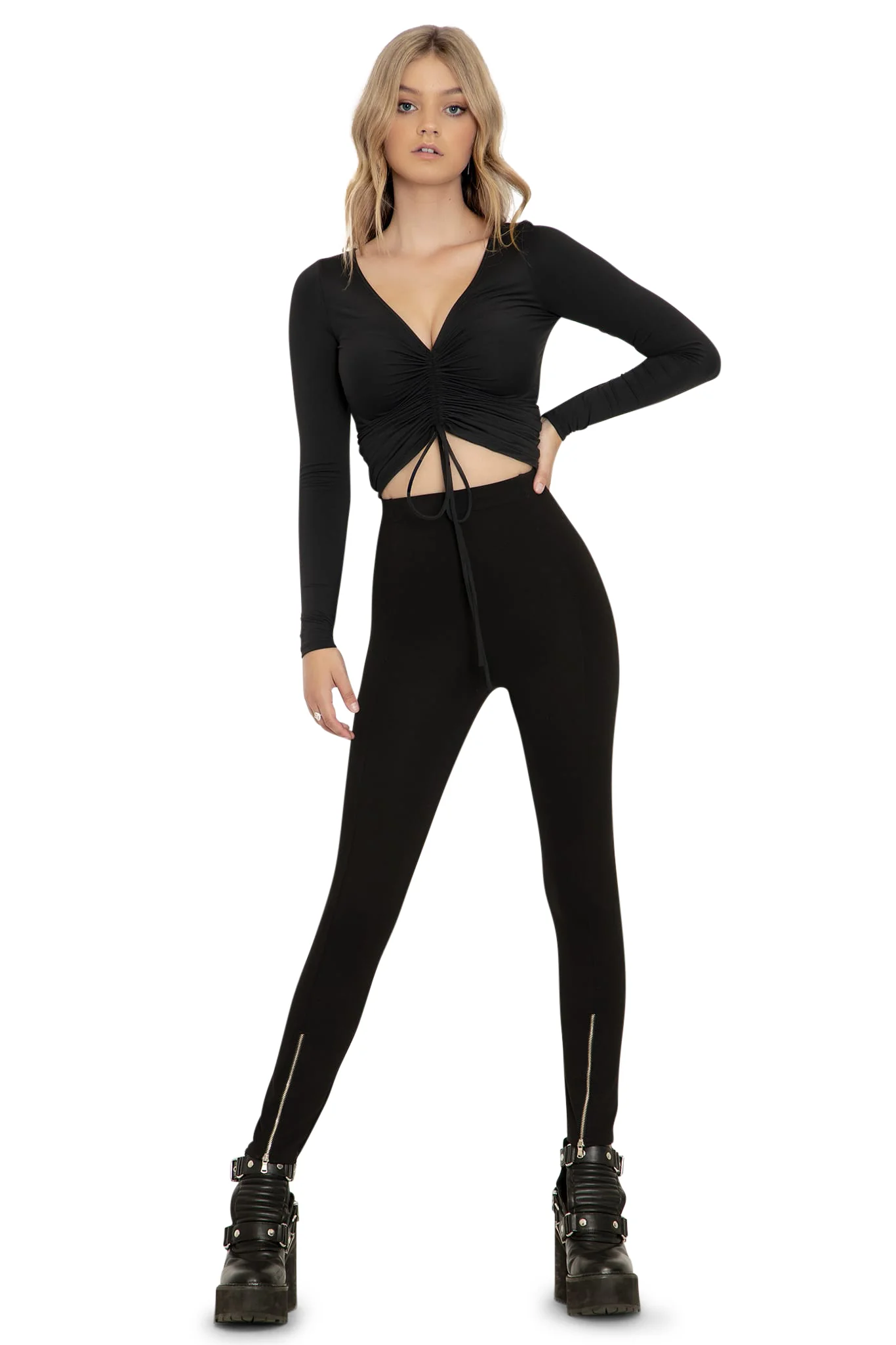 Matte Black Strung Up Long Sleeve Top