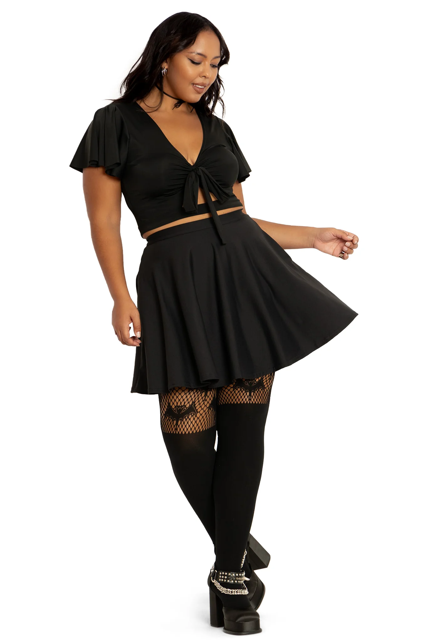 Matte Black Pocket Skater Skirt - Image 6