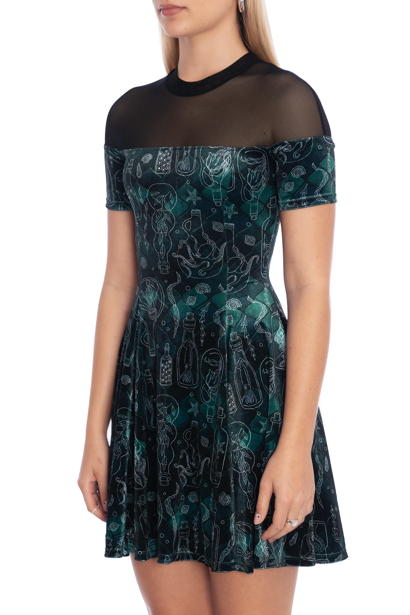 Mermaid's Grotto Sheer Splice Evil Tee Dress - Image 3