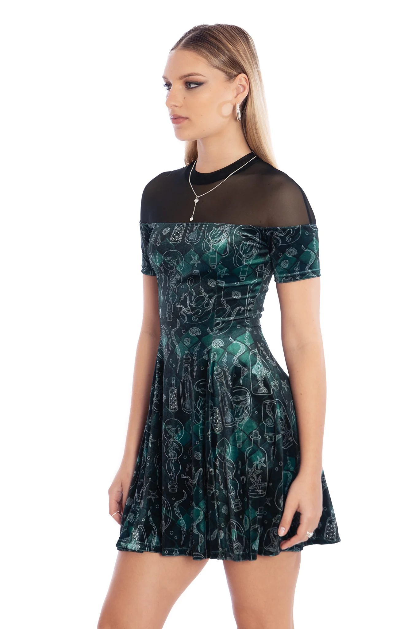 Mermaid's Grotto Sheer Splice Evil Tee Dress - Image 4