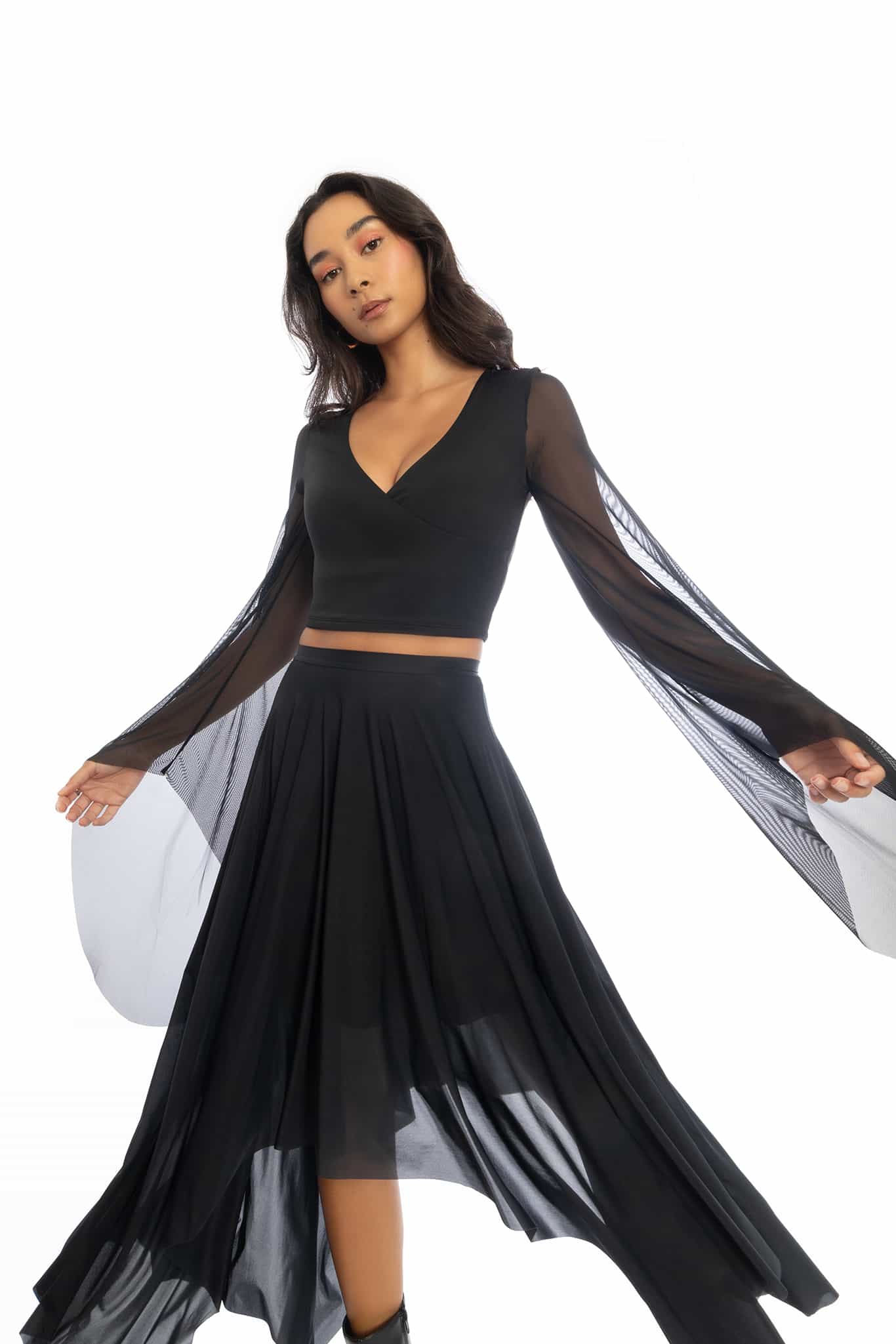 Midnight Drama Flare Sleeve Wrap Top - Image 6