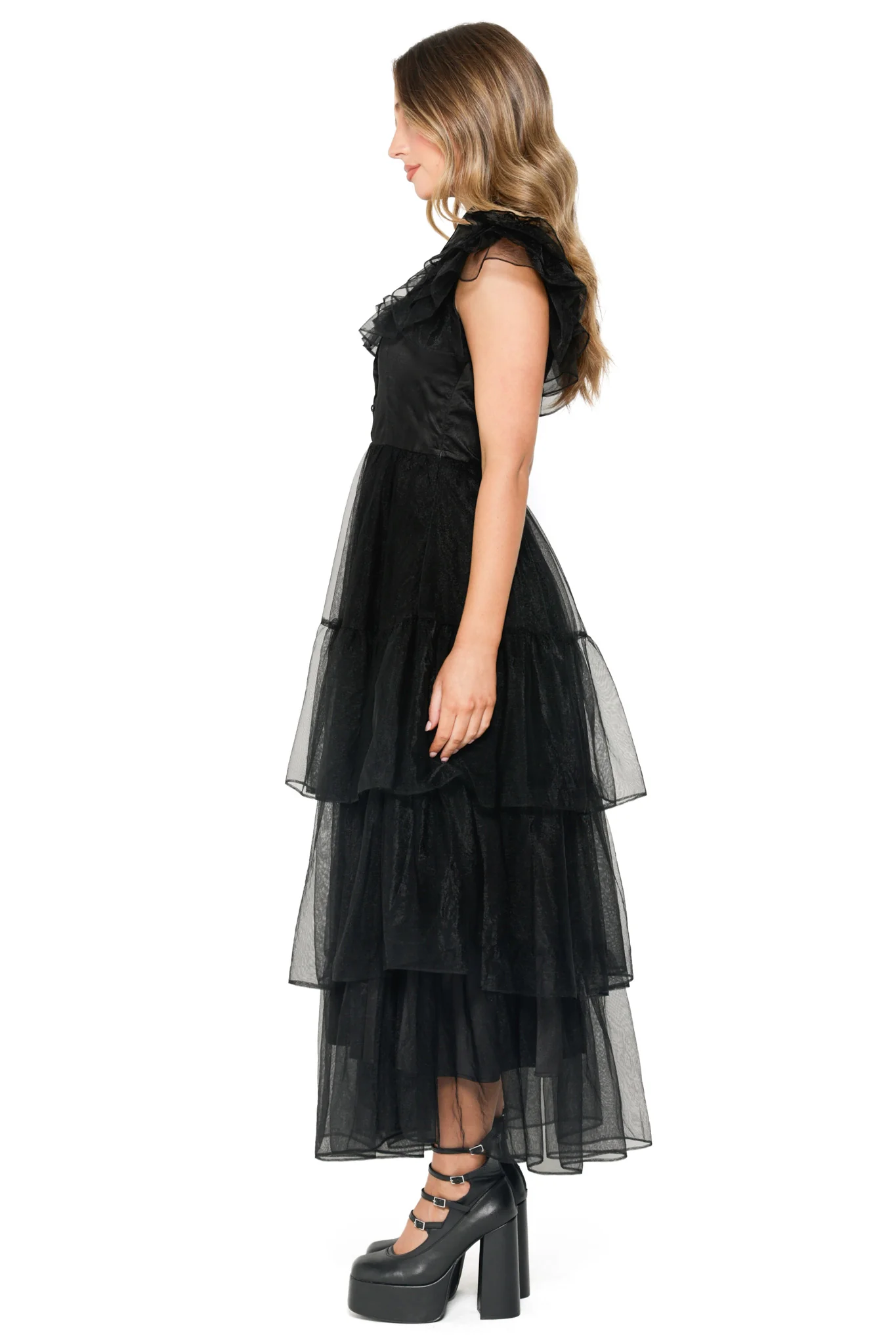 Midnight Mourning Tiered Tulle Maxi Dress - Image 4