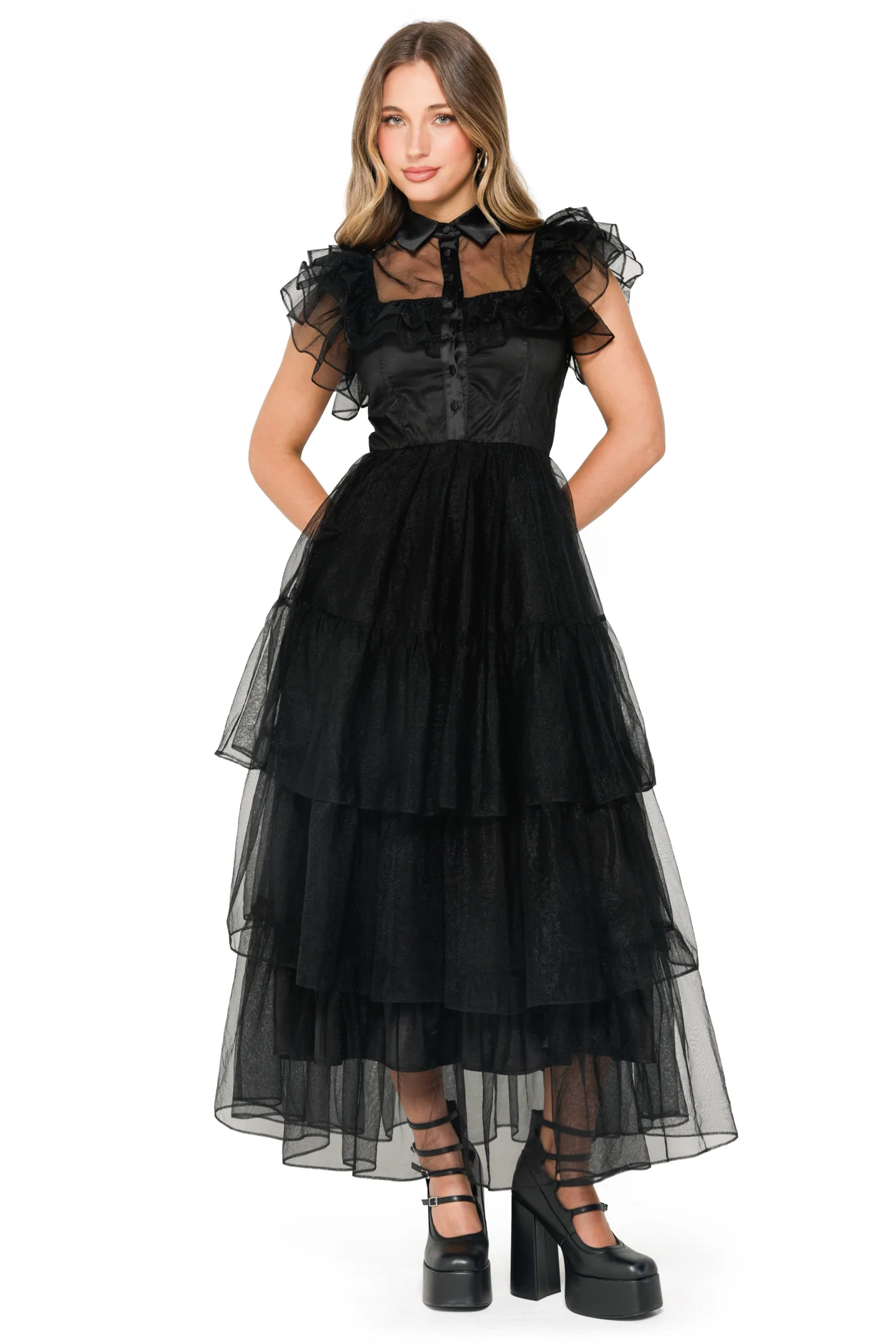 Midnight Mourning Tiered Tulle Maxi Dress - Image 6