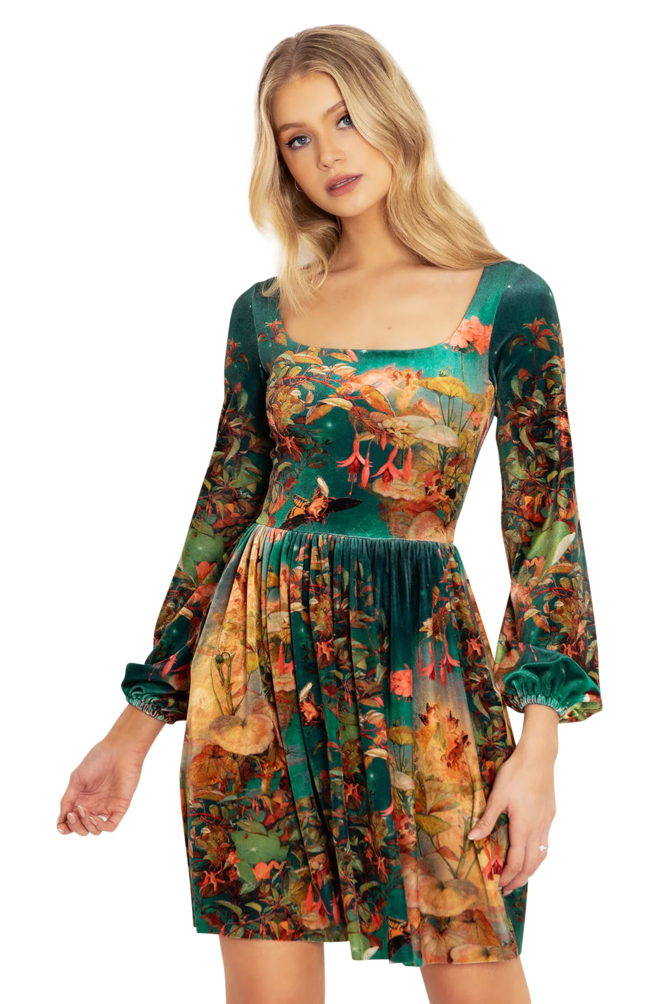 Midsummer Night's Fairies Velvet Squared Up Bishop Longline Dress - Image 6