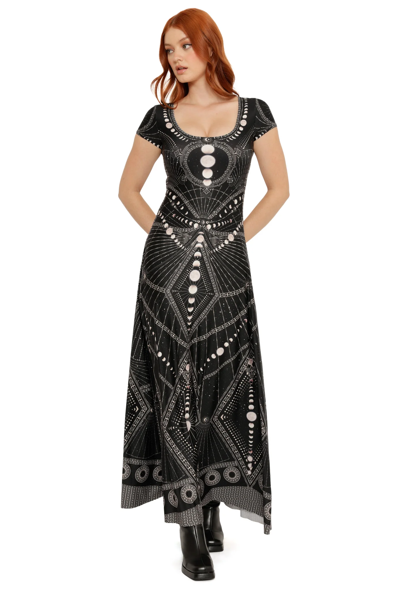 Moon Phases Cap Sleeve Scoop Maxi Dress - Image 3