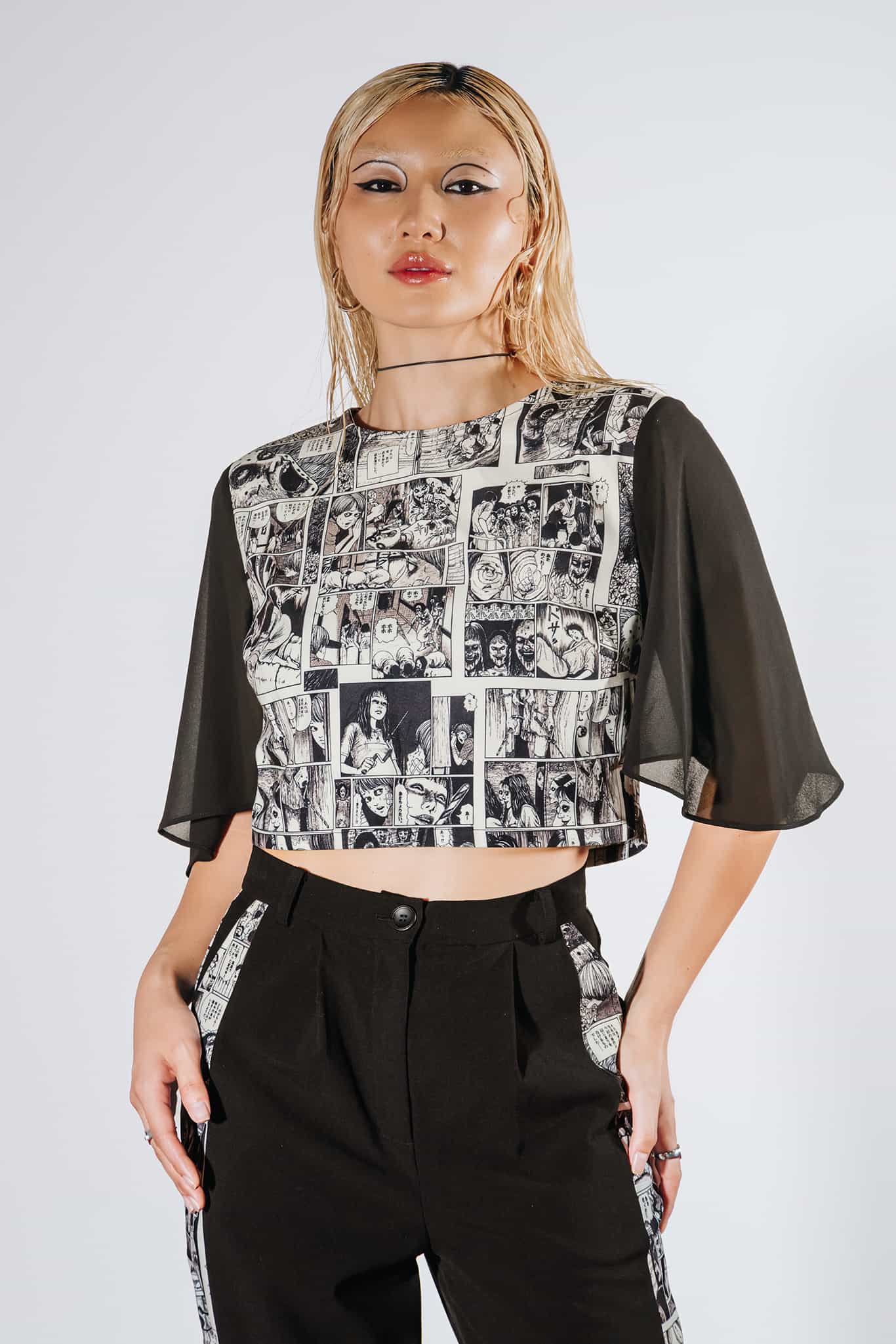 Mosquitoes Sheer Sleeve Crop Top - Image 4