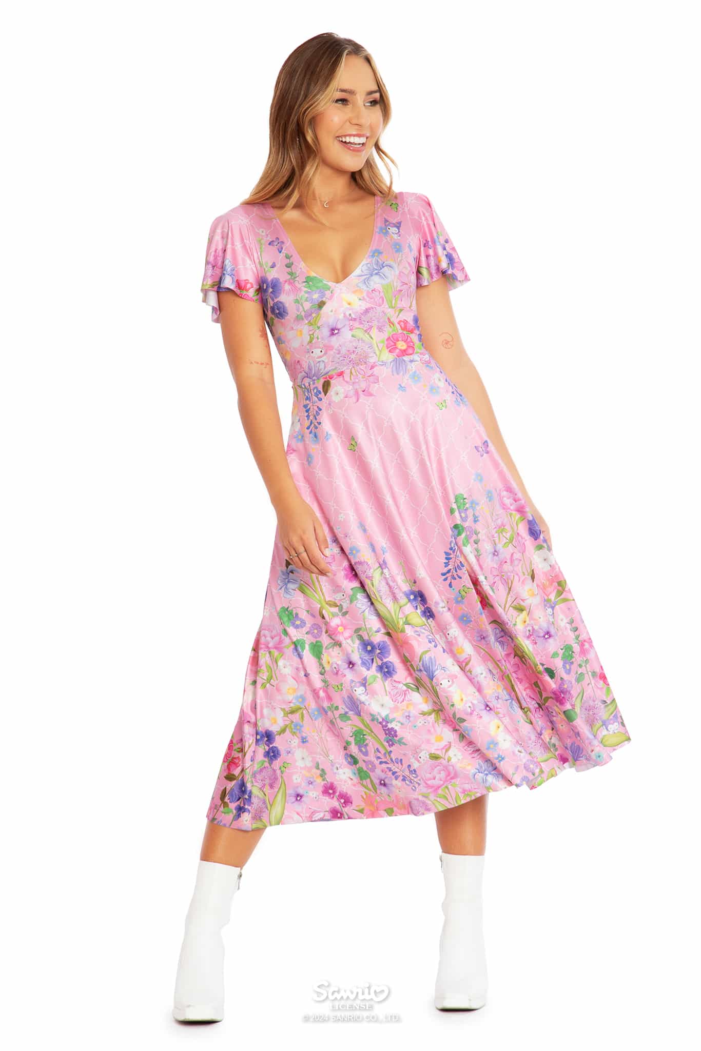 My Melody And Kuromi Floral Pink Rio Marilyn Midaxi Dress - Image 7
