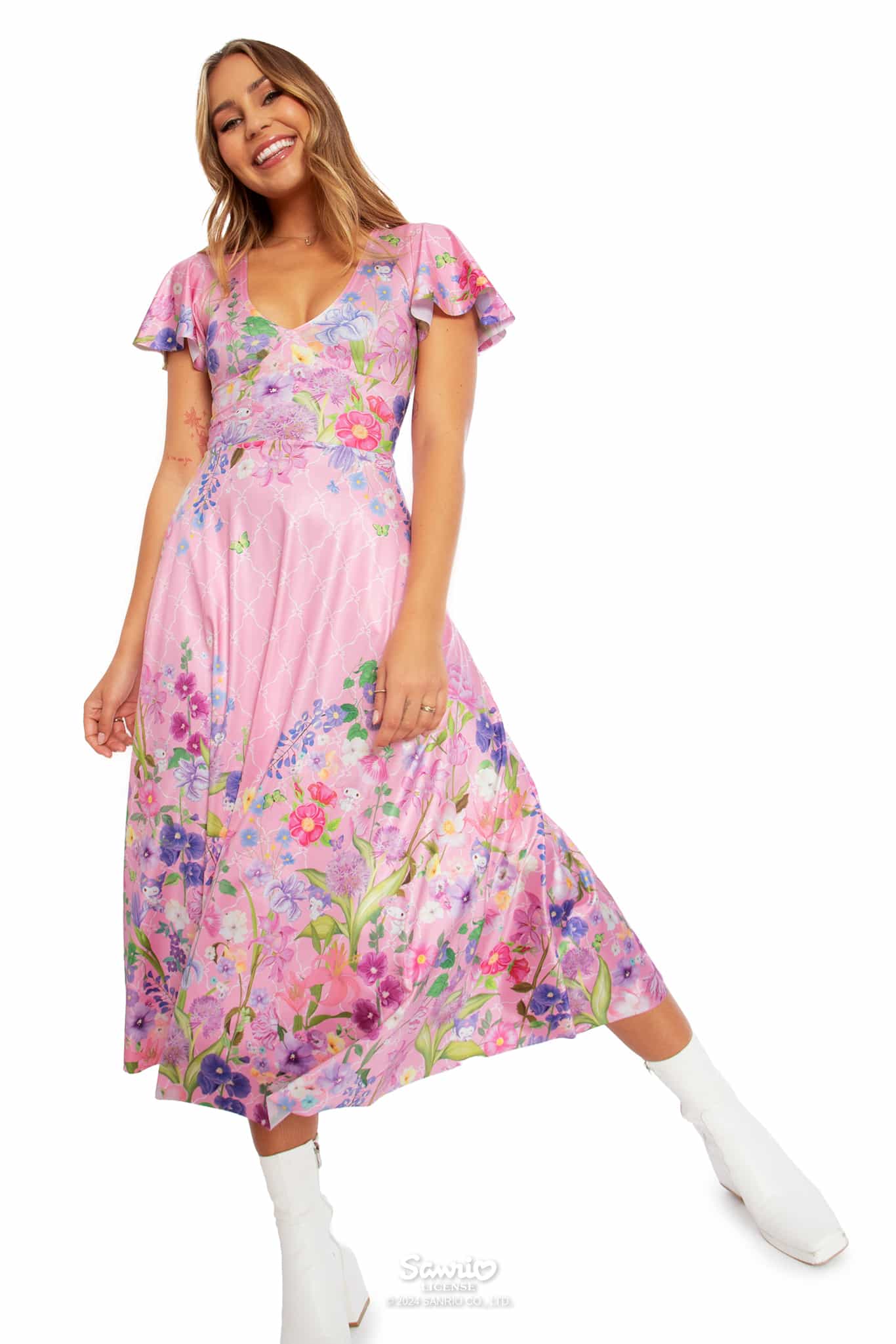 My Melody And Kuromi Floral Pink Rio Marilyn Midaxi Dress - Image 8