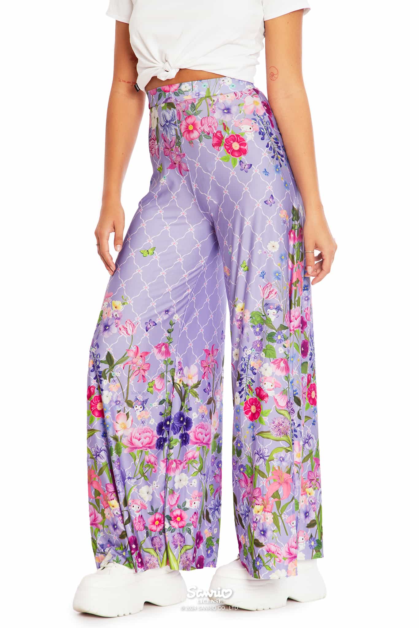 My Melody And Kuromi Floral Purple Palazzo Pants - Image 3