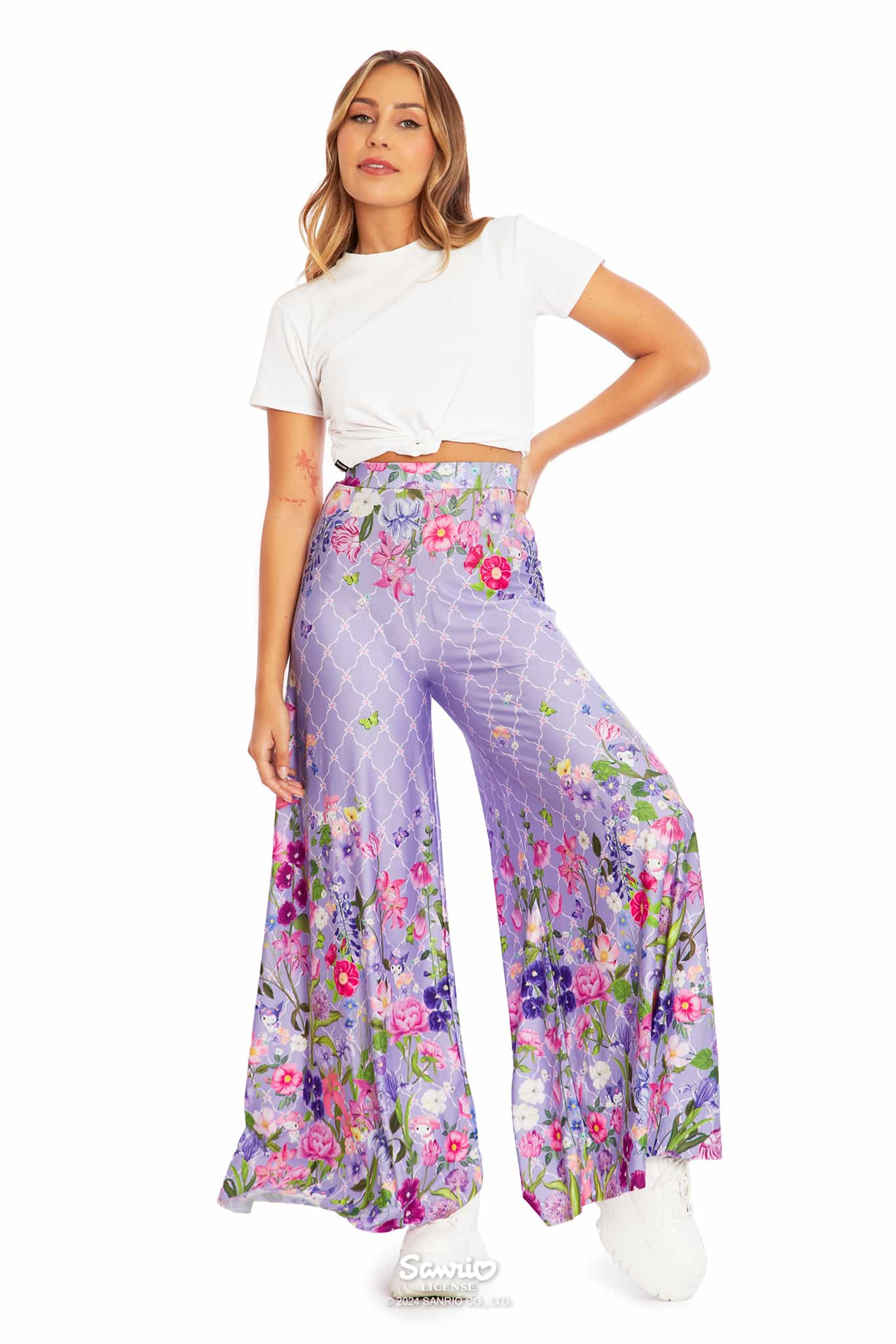 My Melody And Kuromi Floral Purple Palazzo Pants - Image 8