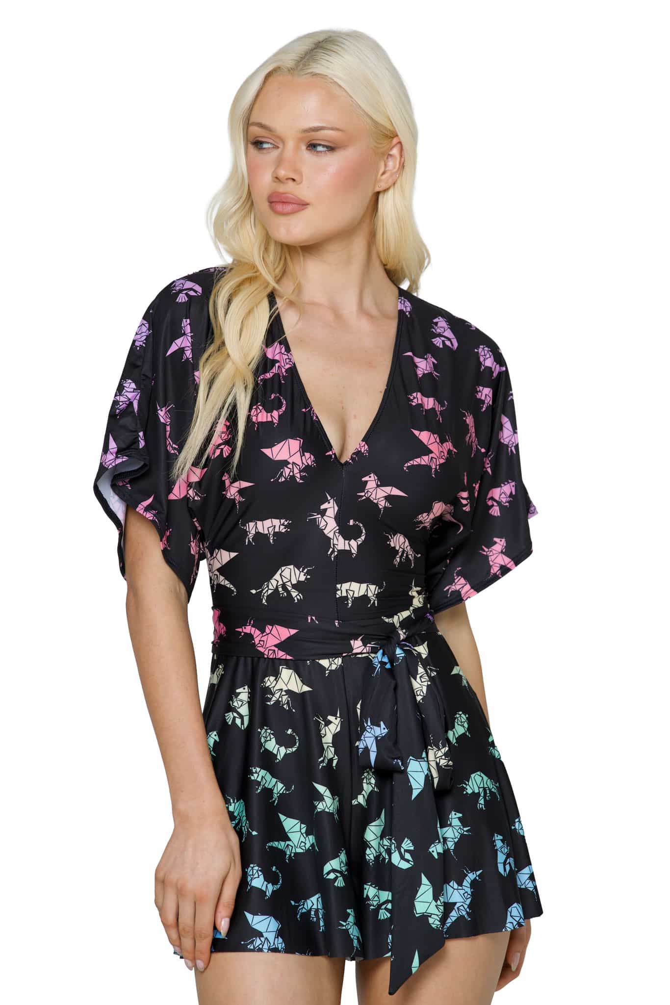 Black Mythological Origami Slinky Playsuit - Image 7