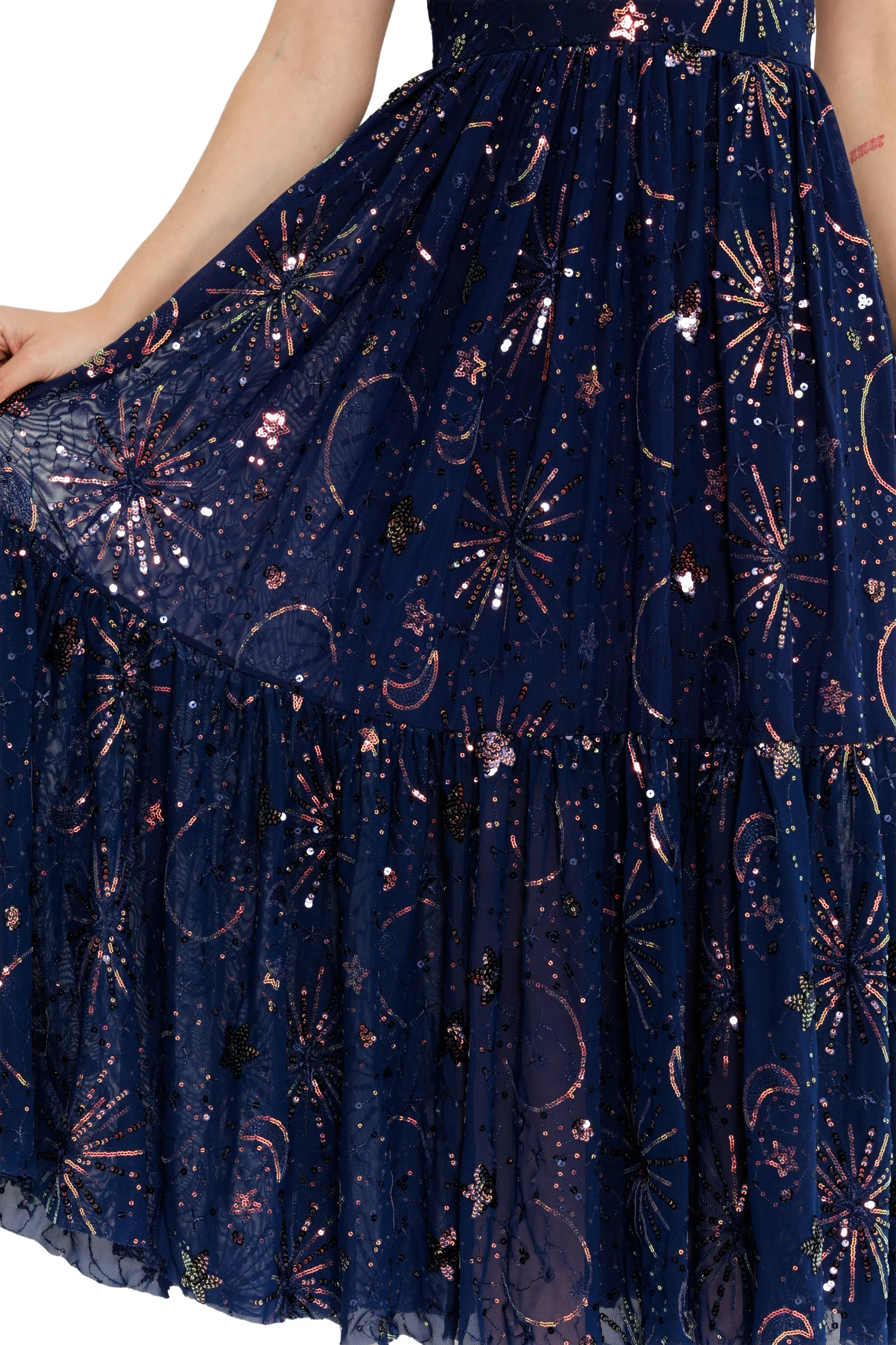 Navy Starburst Sequin Midaxi Dress - Image 2