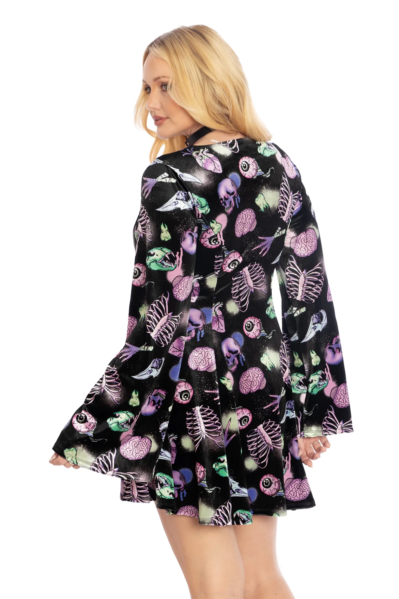 Neonatomy Velvet Flare Evil Mini Skater Dress - Image 2