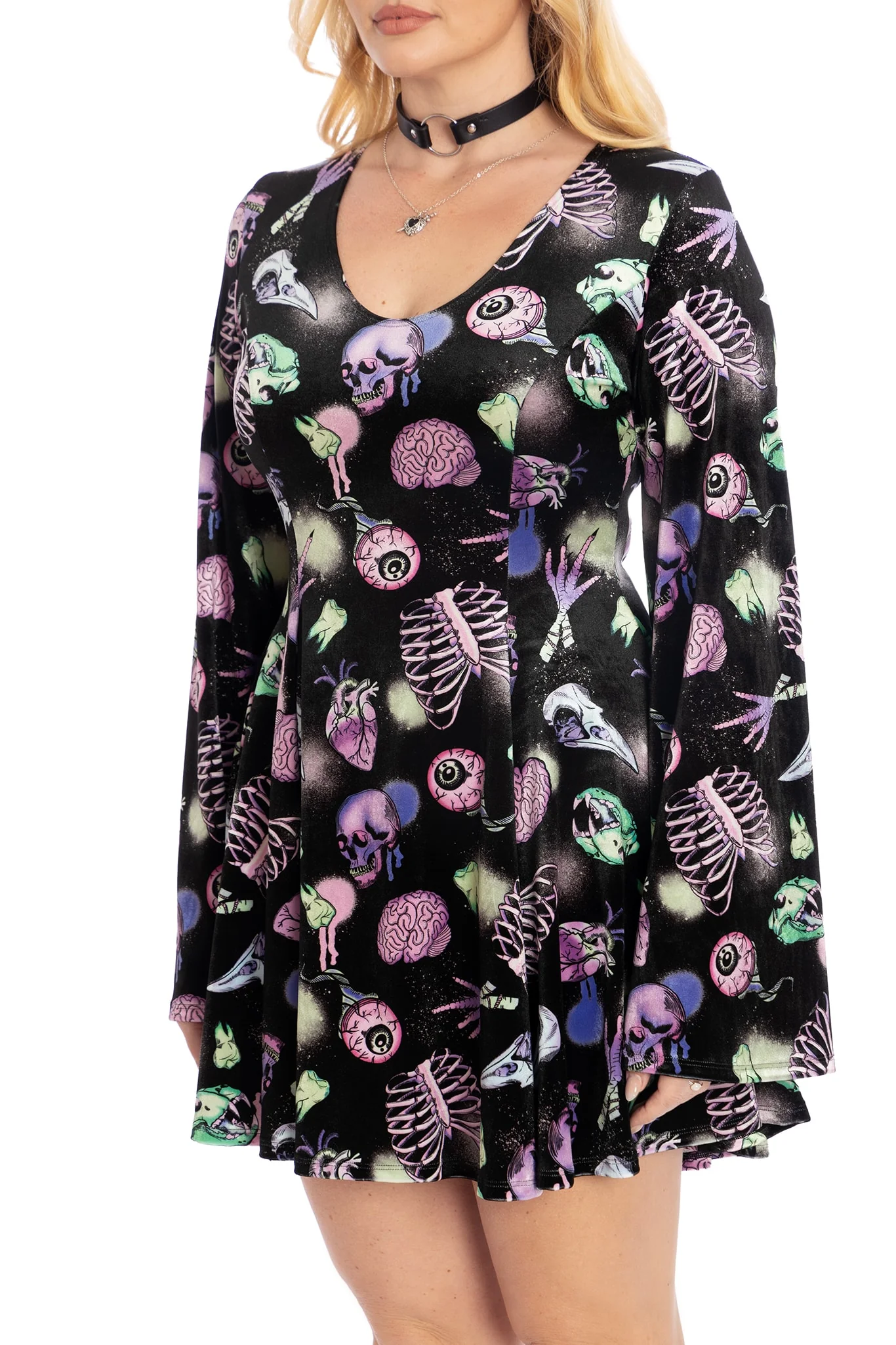 Neonatomy Velvet Flare Evil Mini Skater Dress - Image 3