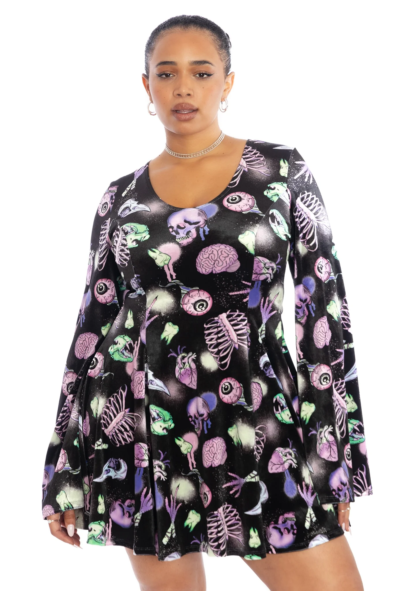 Neonatomy Velvet Flare Evil Mini Skater Dress - Image 6