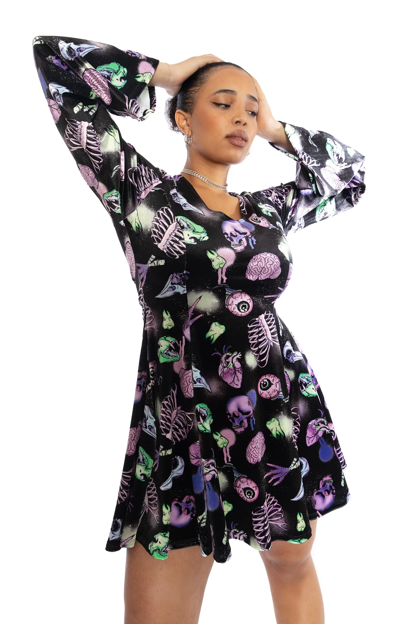 Neonatomy Velvet Flare Evil Mini Skater Dress - Image 9