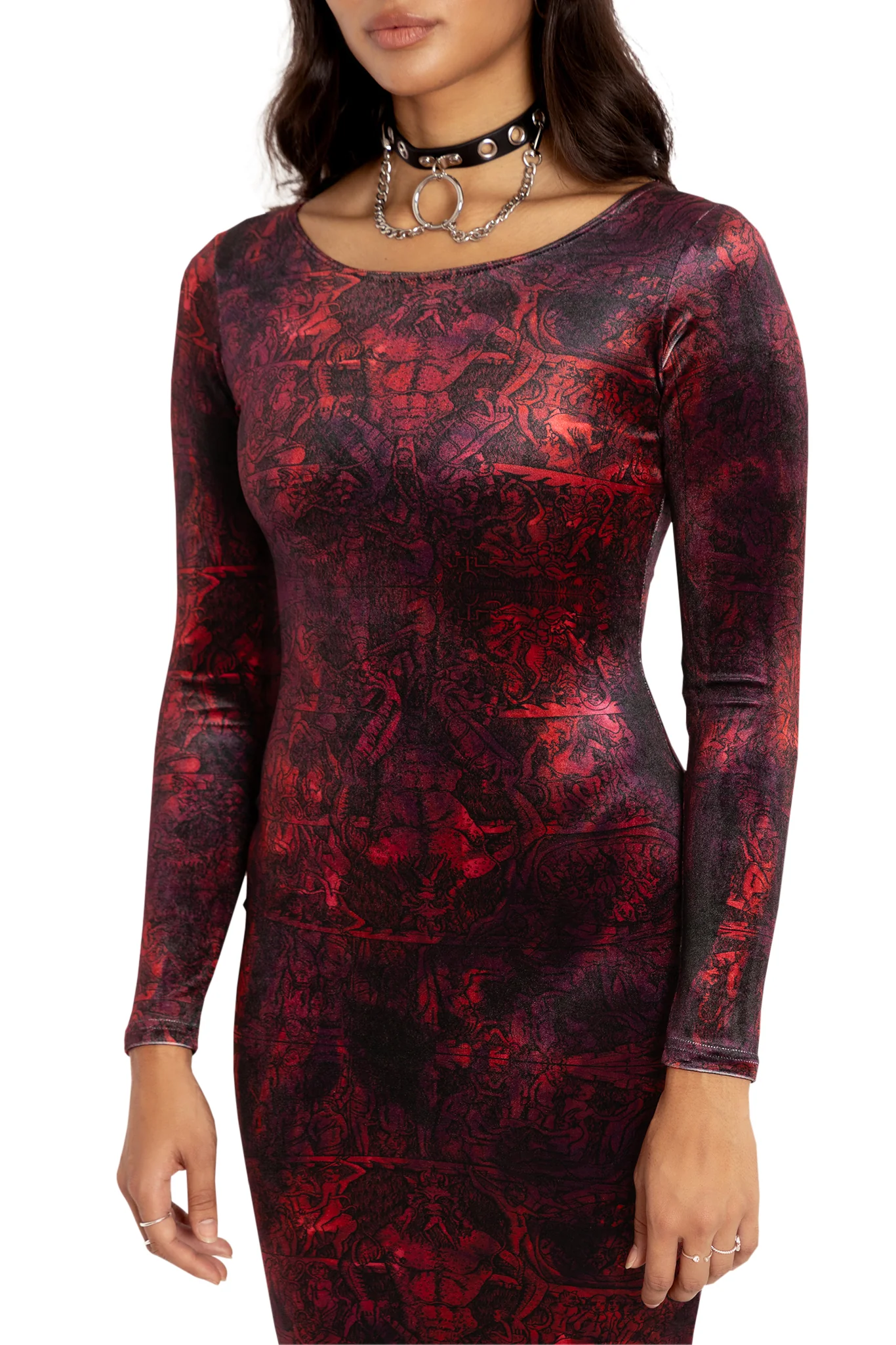 Nine Circles Velvet Long Sleeve Bodycon Midi Dress - Image 3