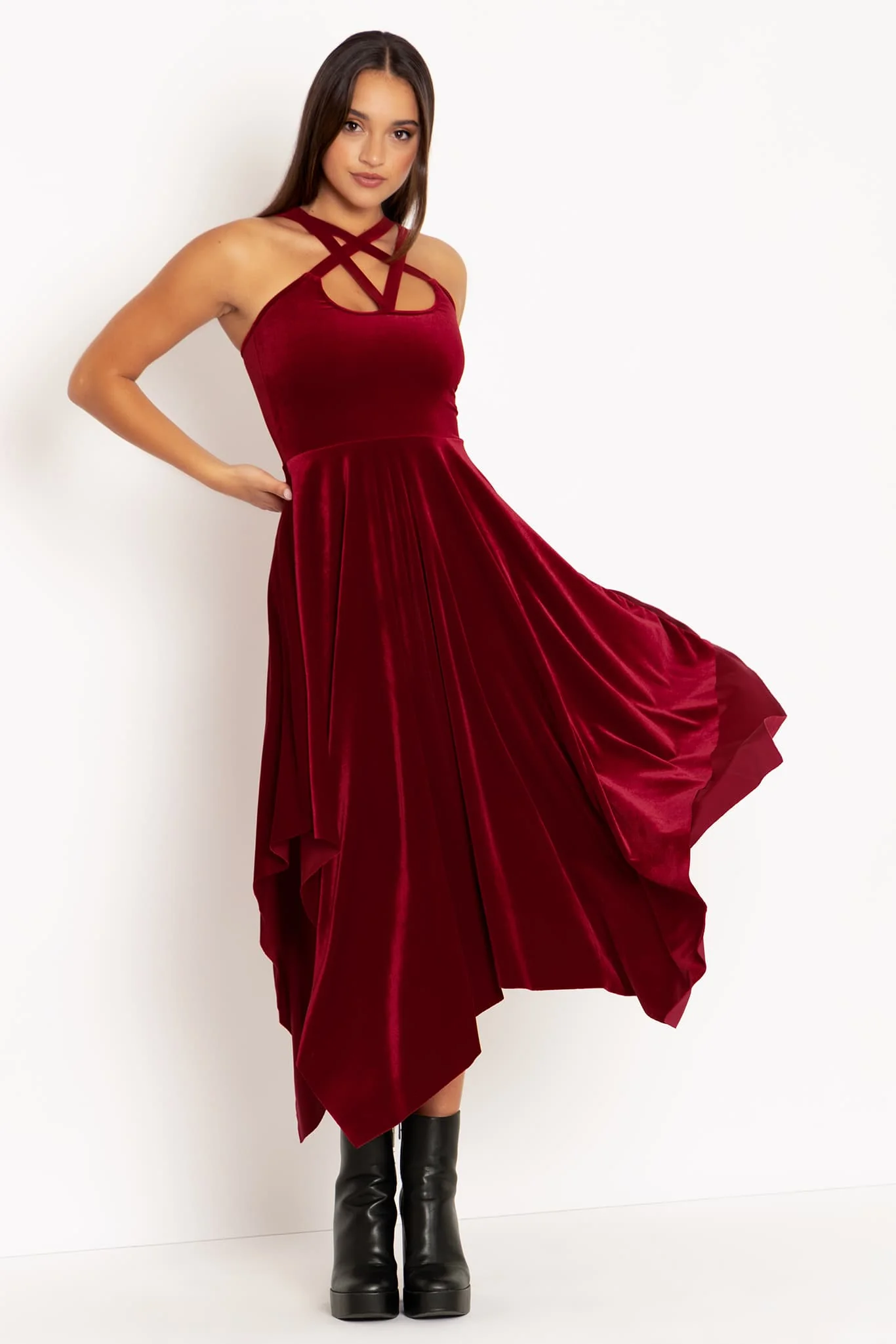 Occultist Velvet Blood Red Handkerchief Dress