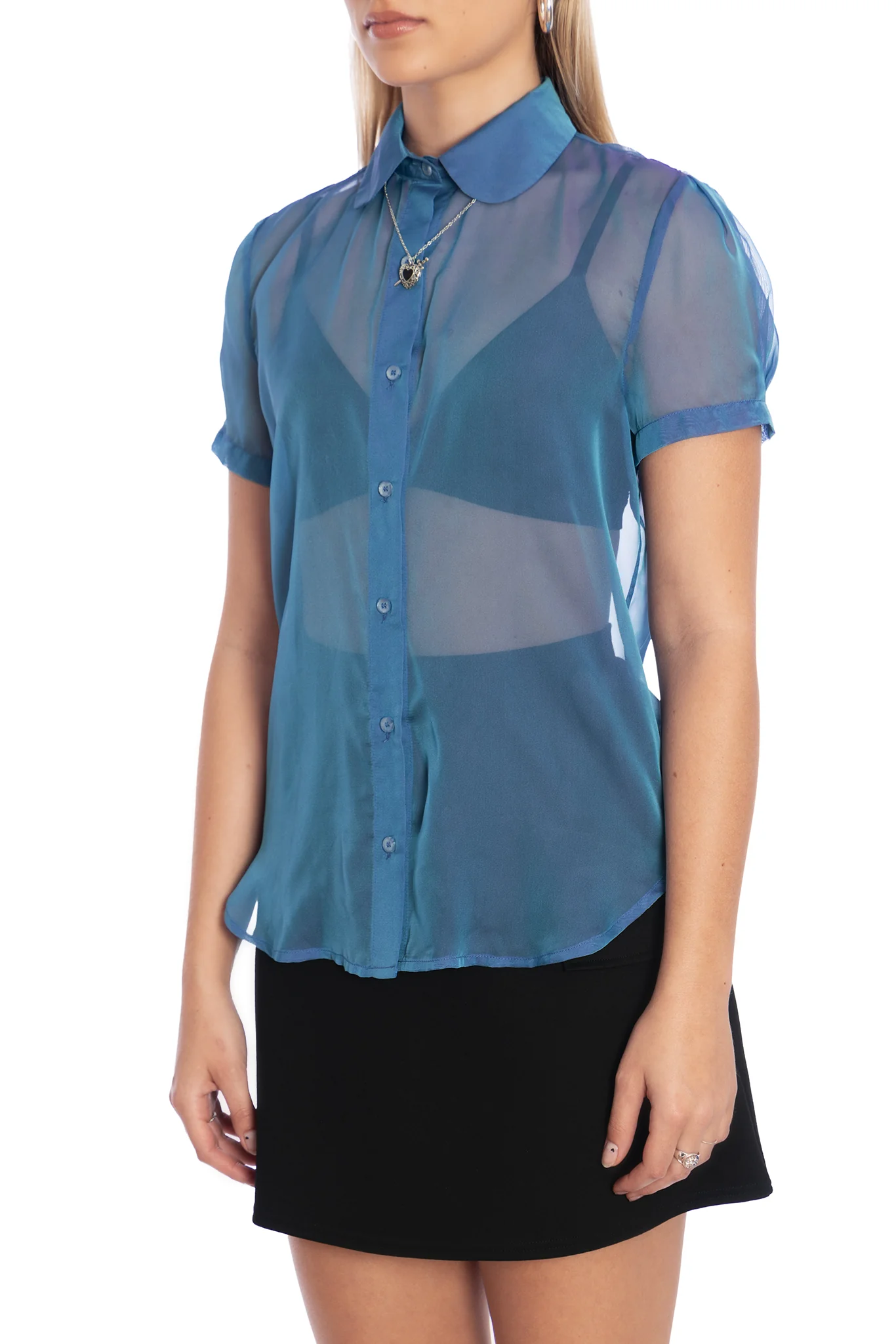 Ocean Gleam Puff Sleeve Cute As A Button Shirt - Image 3